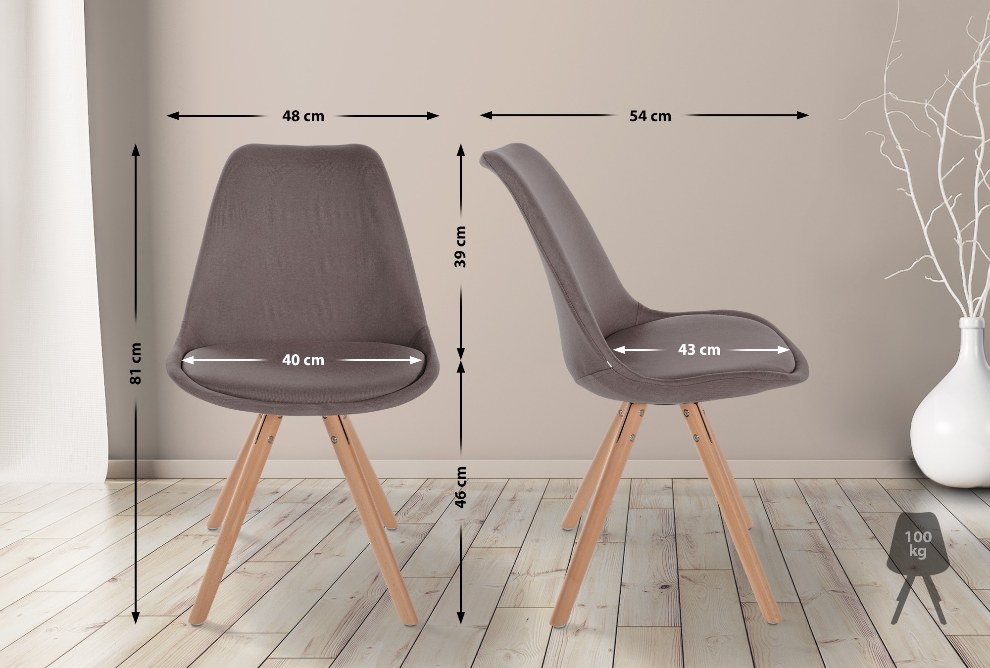 Lot de 4 chaises de salle à manger Sofia en tissu Pieds en bois