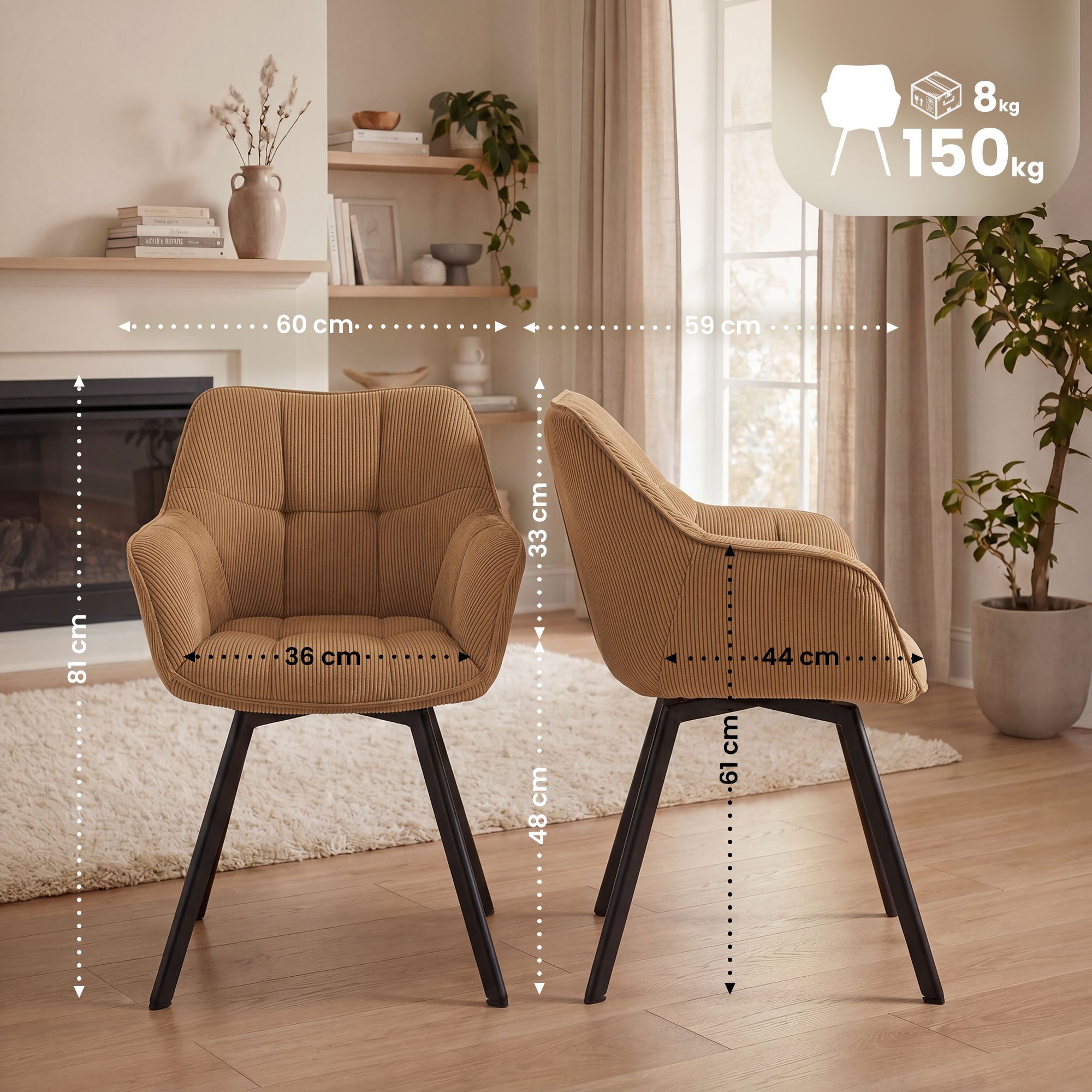 Lot de 2 chaises de salle à manger Jordi Cord