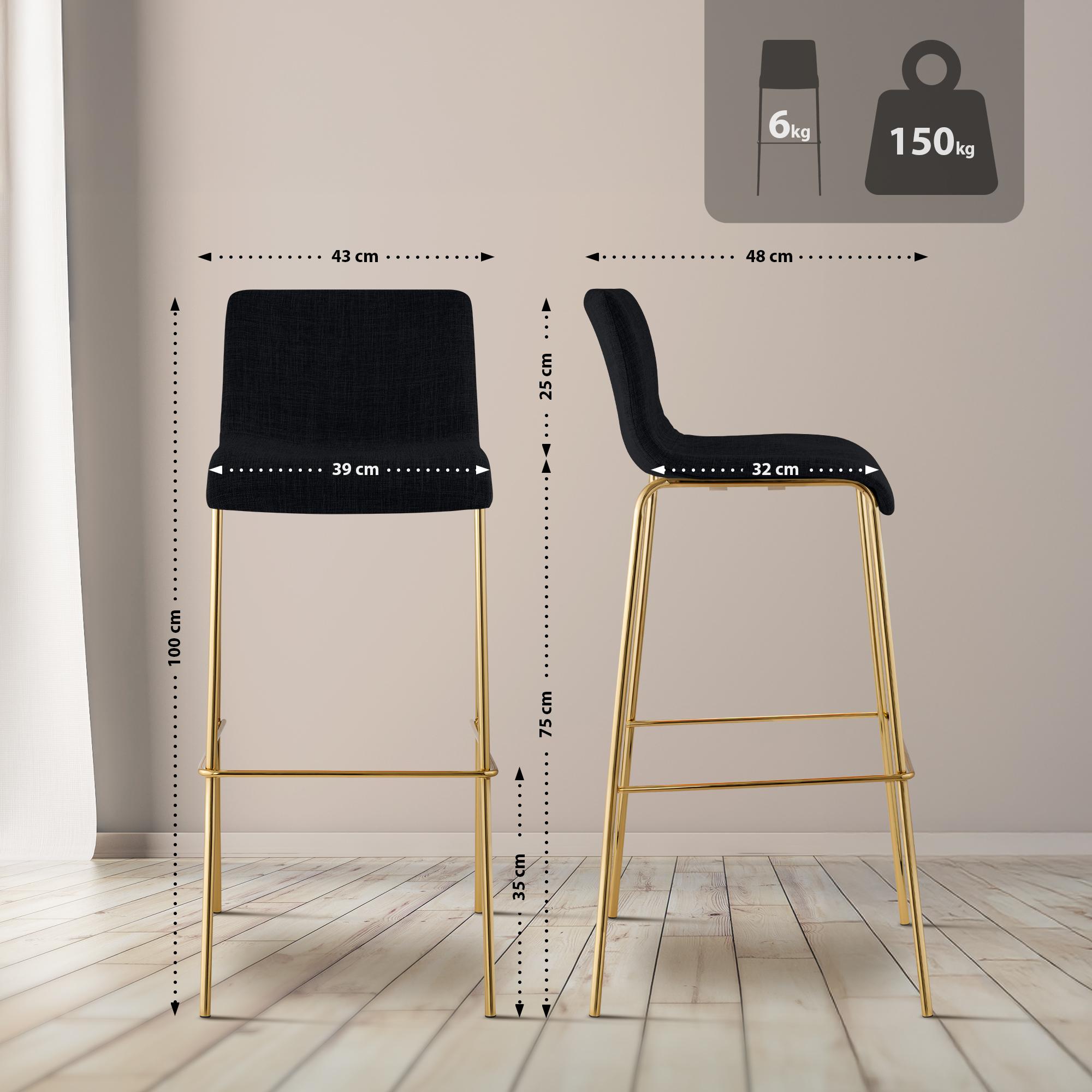 Tabouret de bar Hover tissu cadre à quatre pieds doré