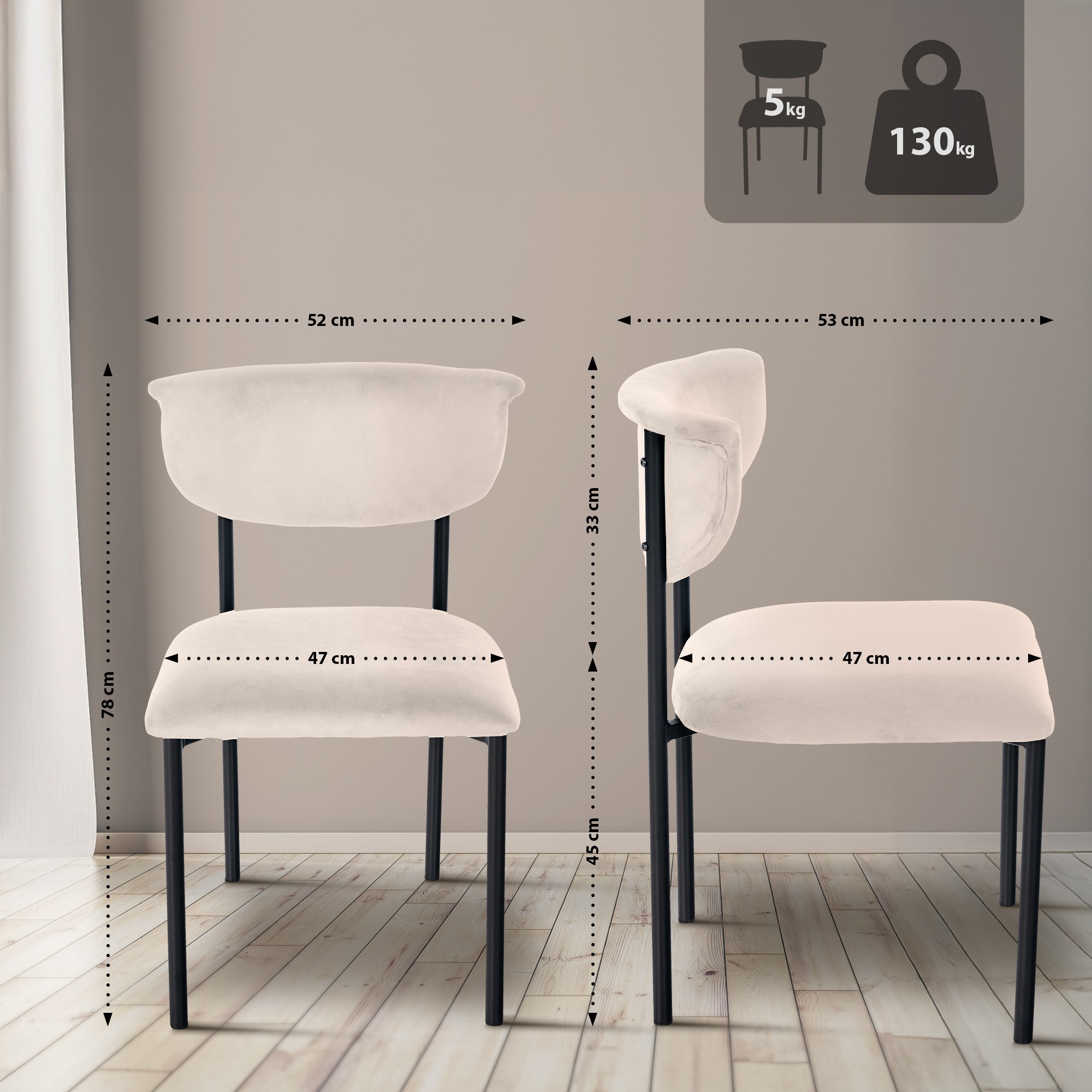 Lot de 2 chaises de salle à manger Gambell en velours