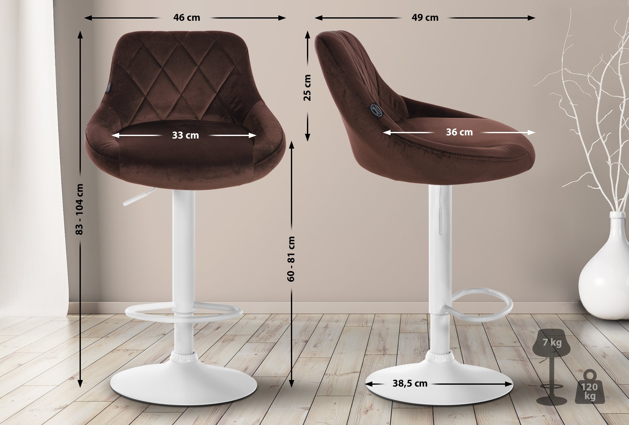 Lot de 2 tabourets de bar Lazio velours