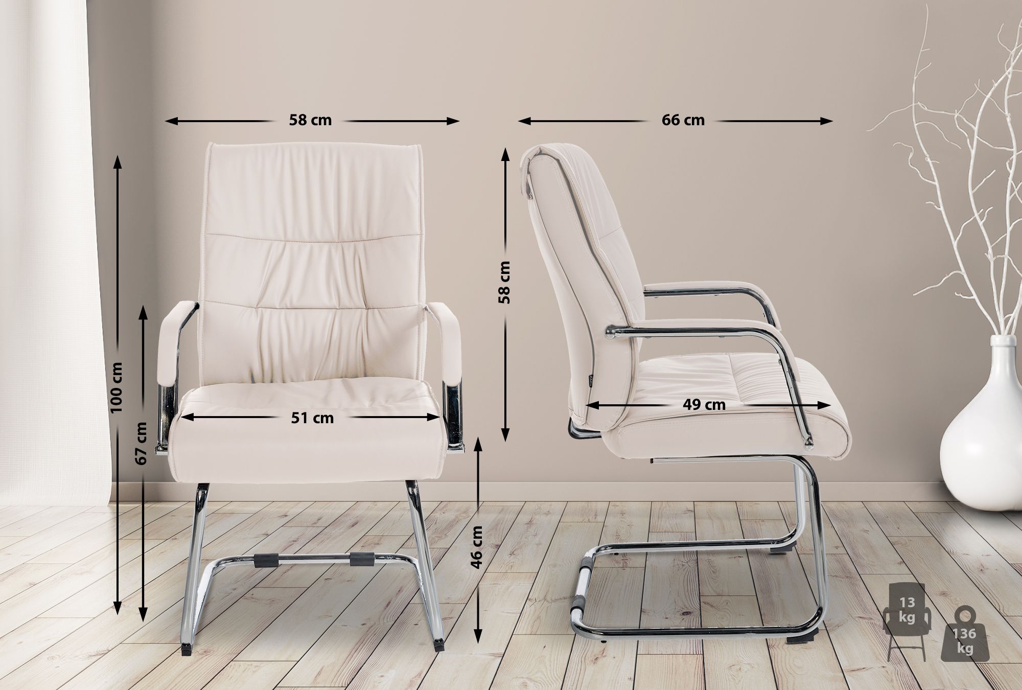 Lot de 2 Chaises Cantilever Sievert en similicuir avec accoudoirs