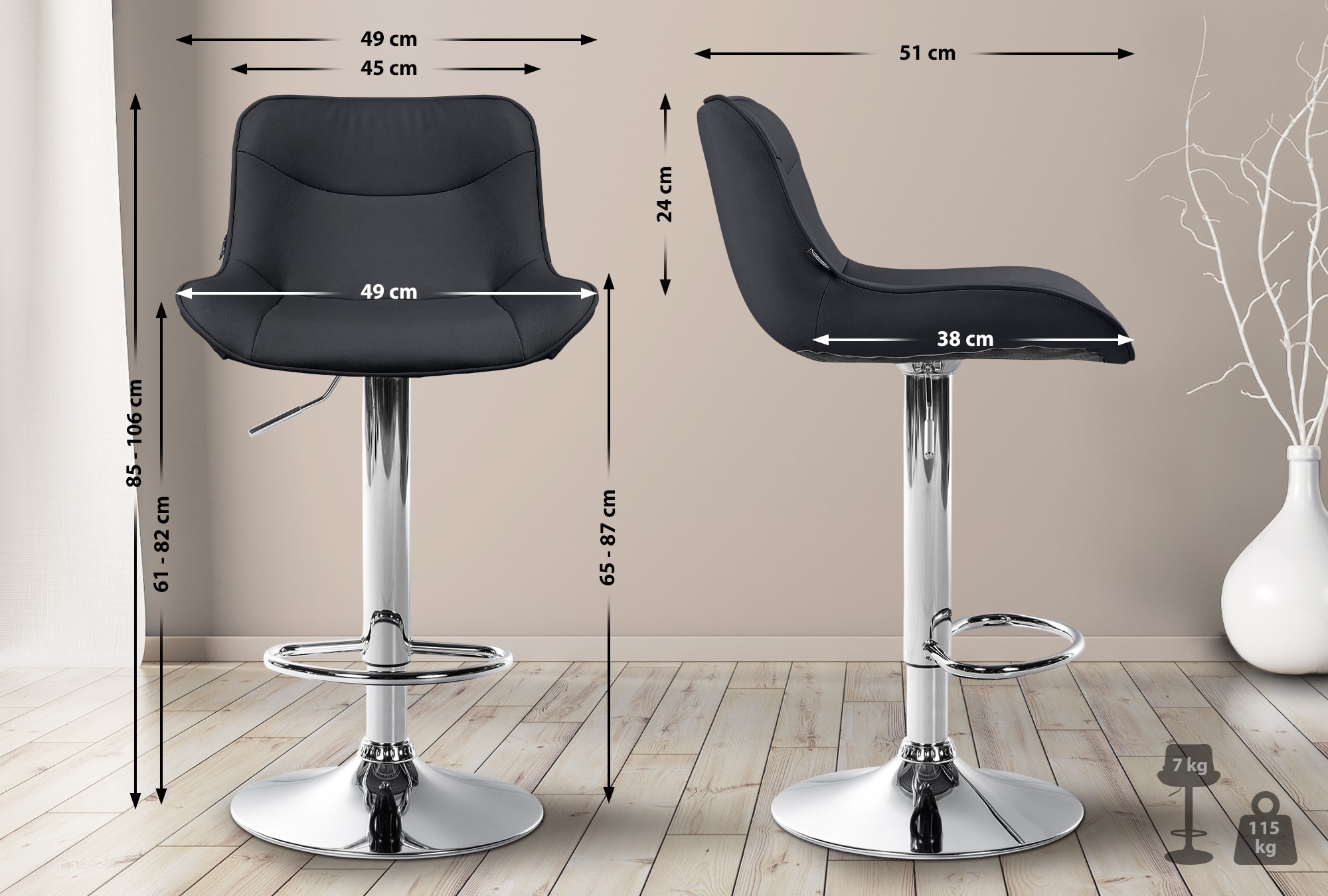 Lot de 2 tabourets de bar Vonore en similicuir