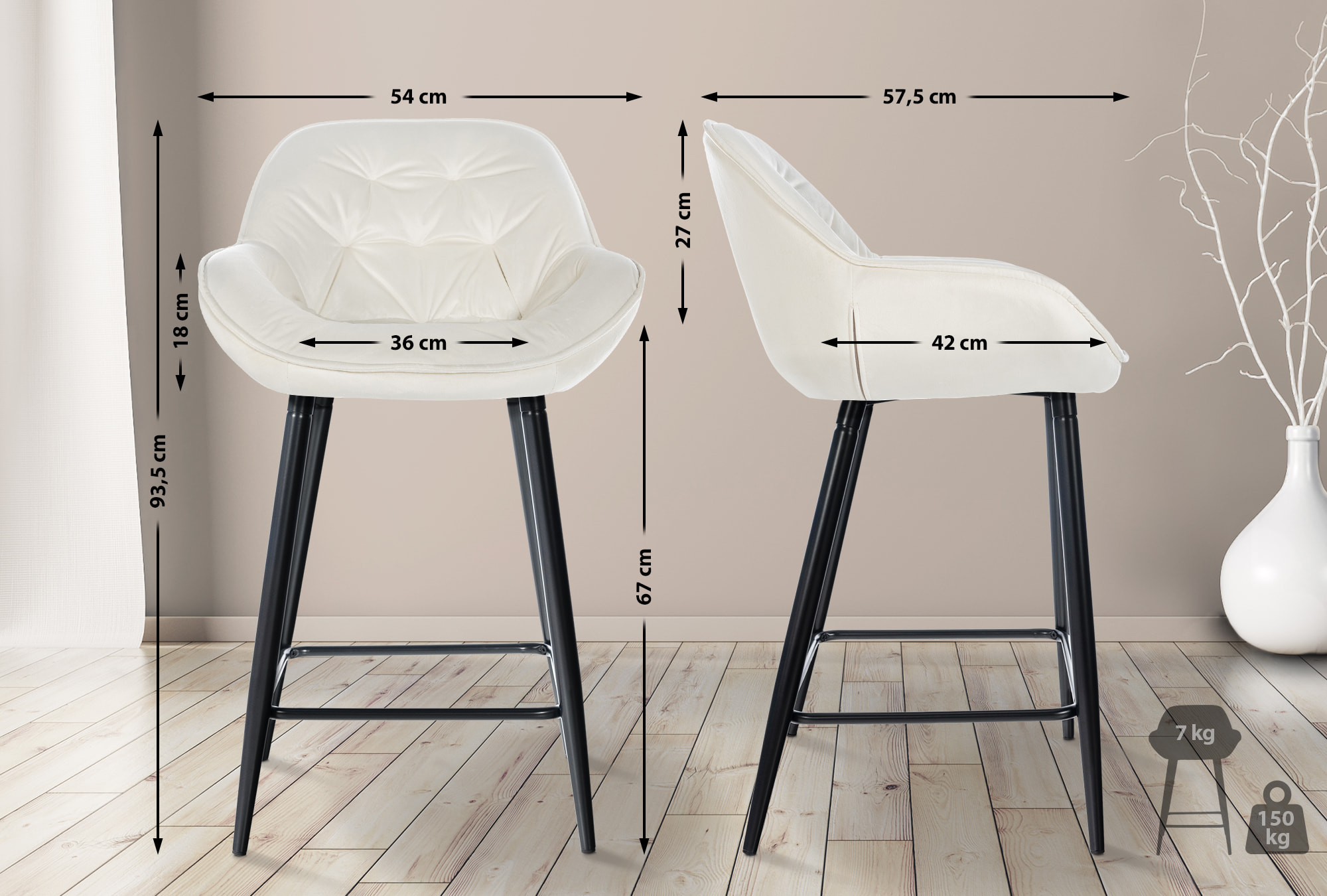 Lot de 2 Tabourets de bar Gibson avec Pieds en Métal