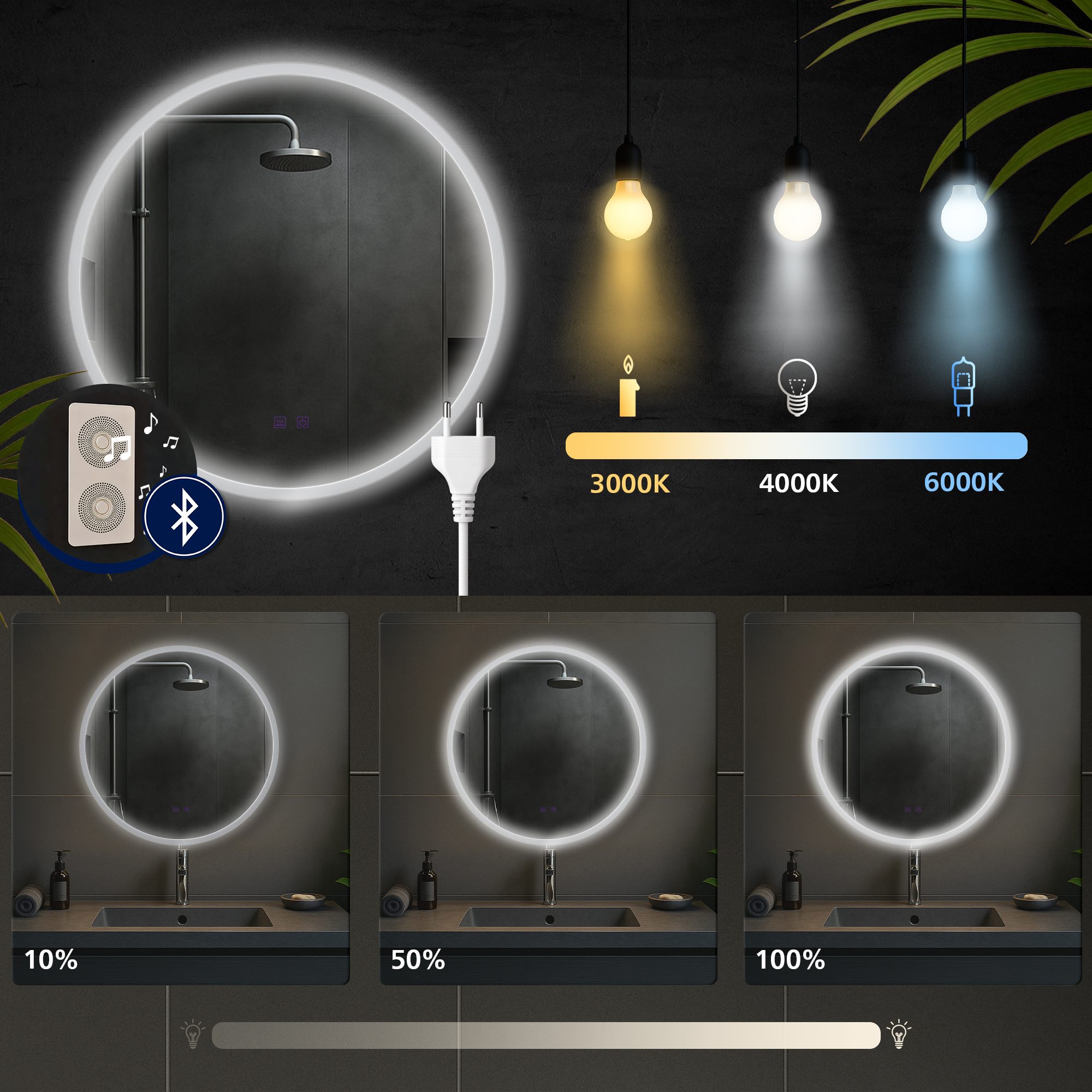 Miroir de salle de bain Laconia avec Bluetooth