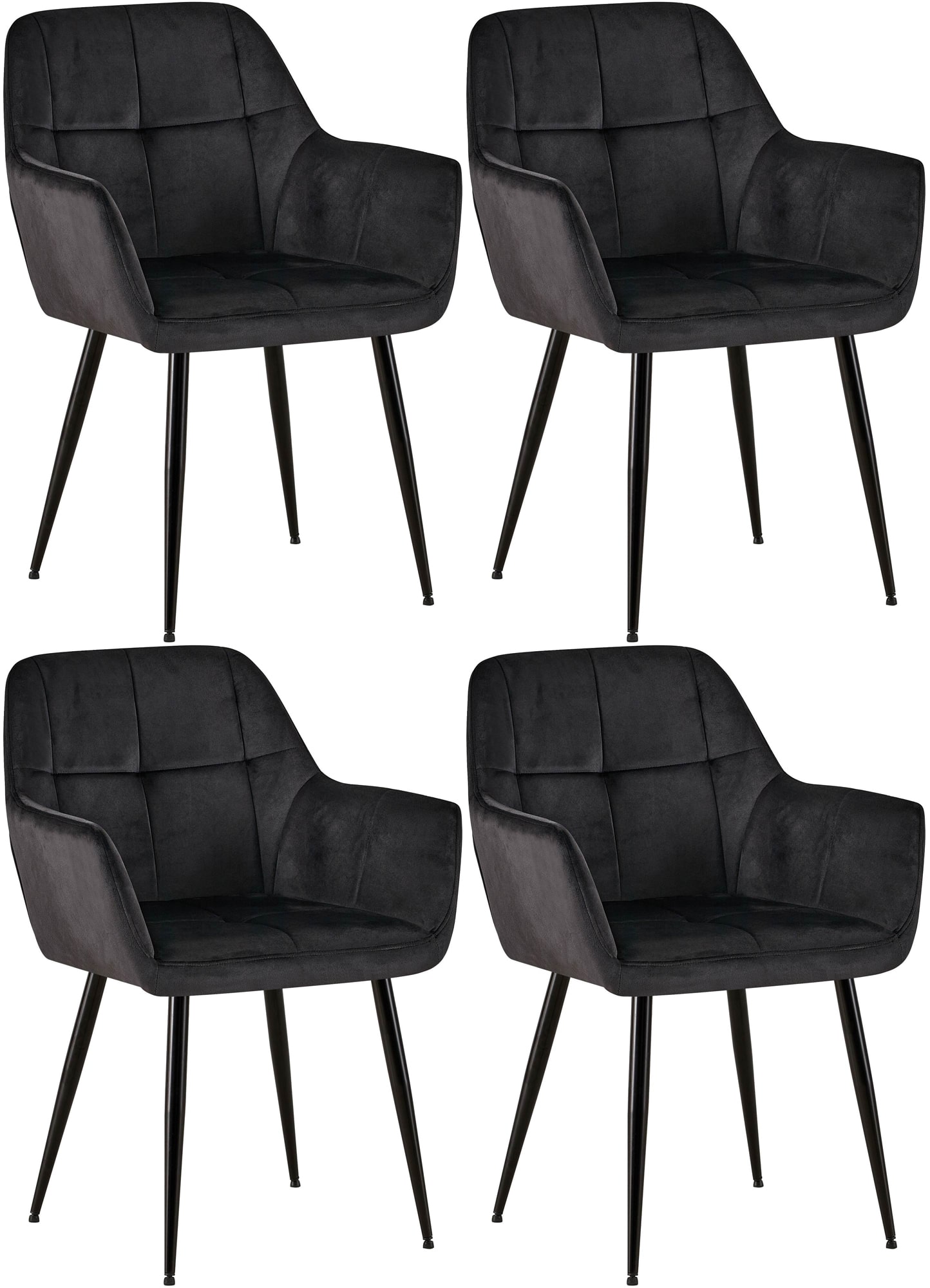 Lot de 4 Chaises de salle à manger Emia en Velours avec Piètement en Métal noir