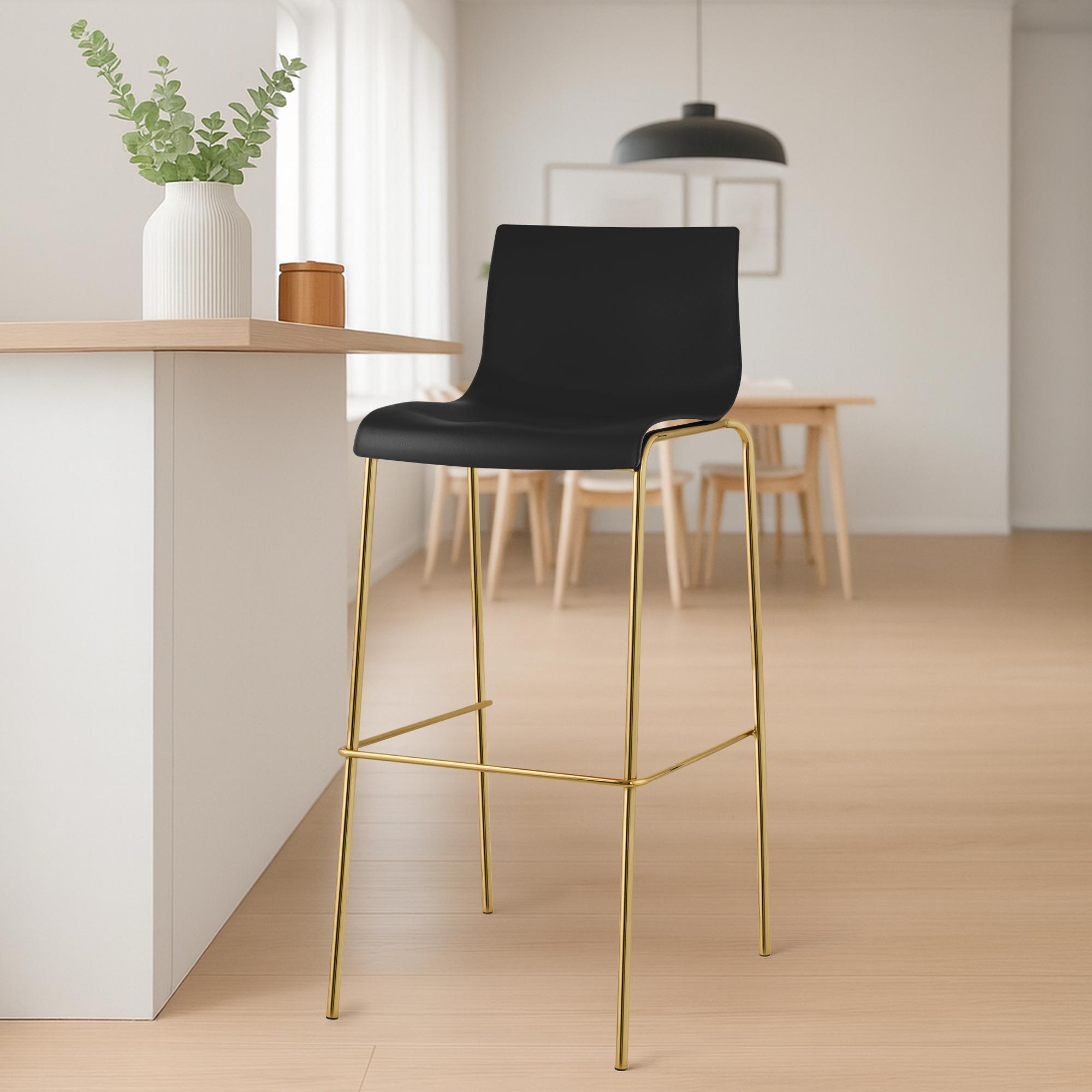 Lot de 2 tabourets de bar Hover, plastique, piètement 4 pieds, doré
