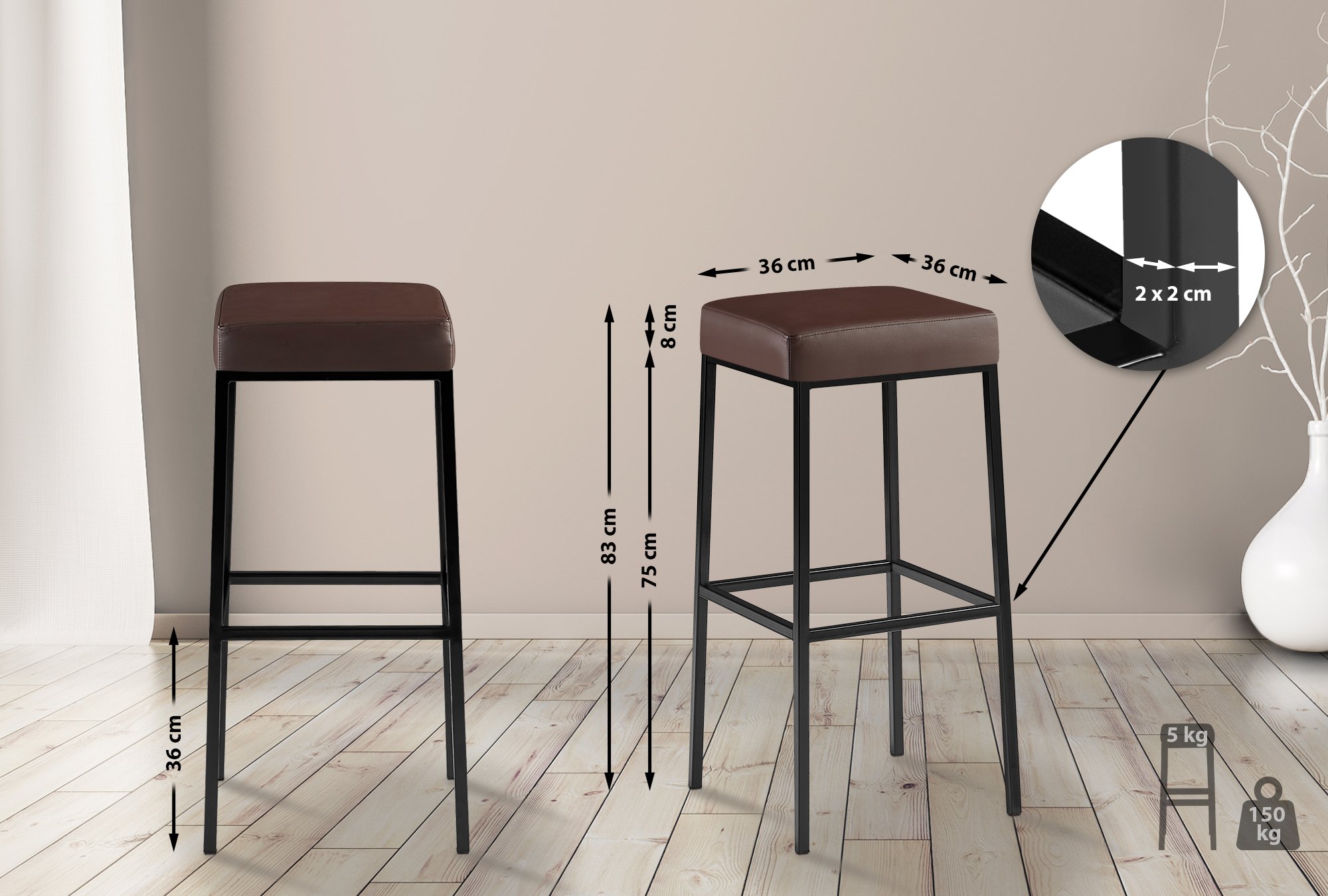 Lot de 2 tabourets de bar Montréal en similicuir