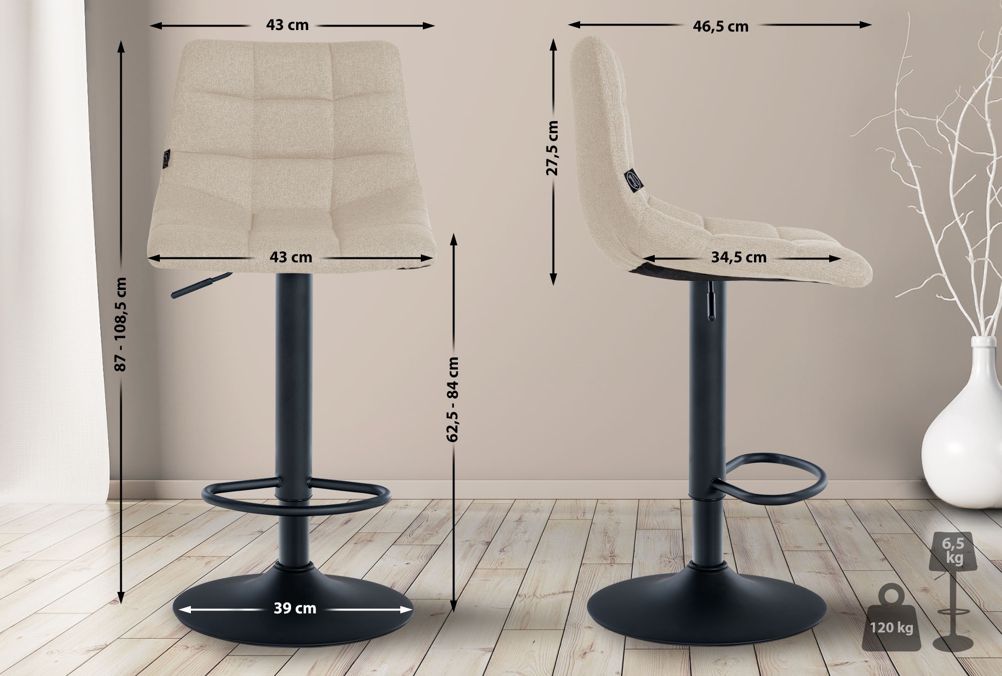 Lot de 2 tabourets de bar Jerry tissu