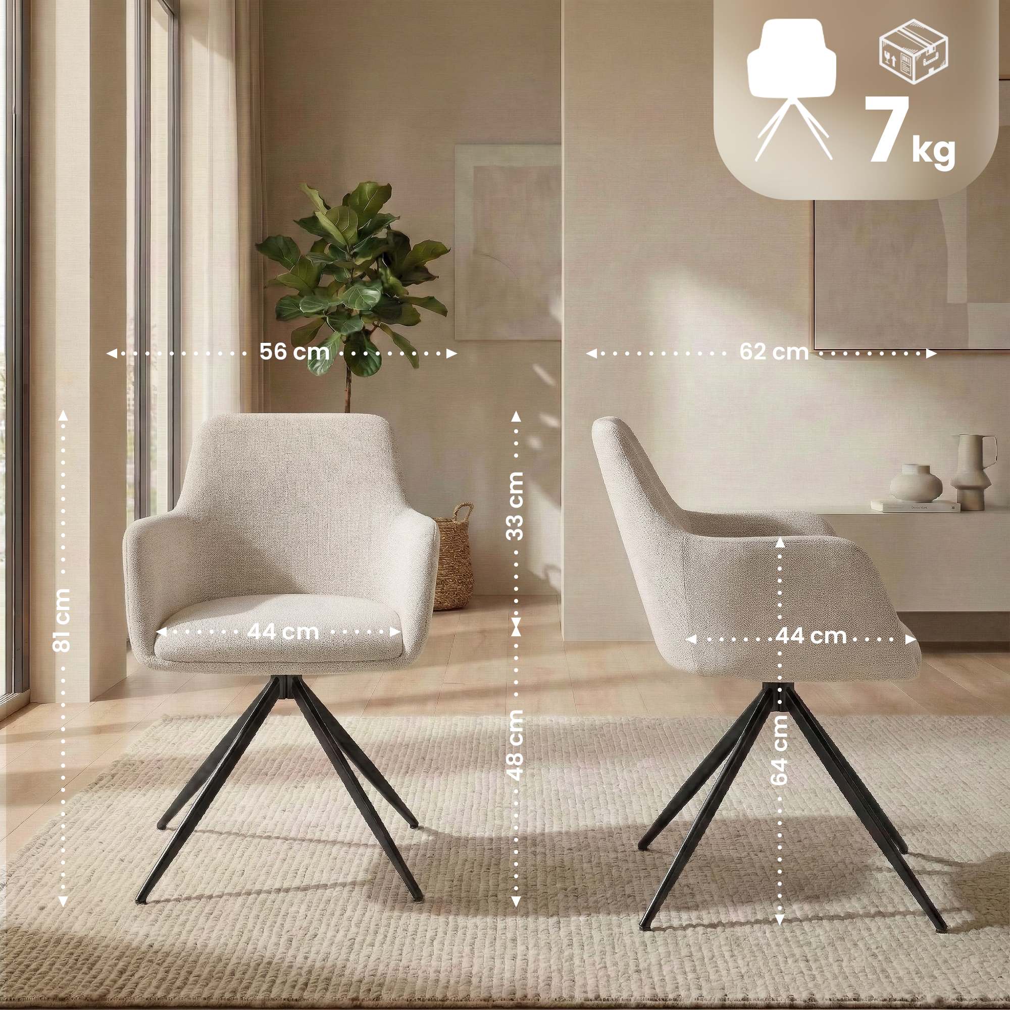 Lot de 2 chaises de salle a manger Olema en tissu
