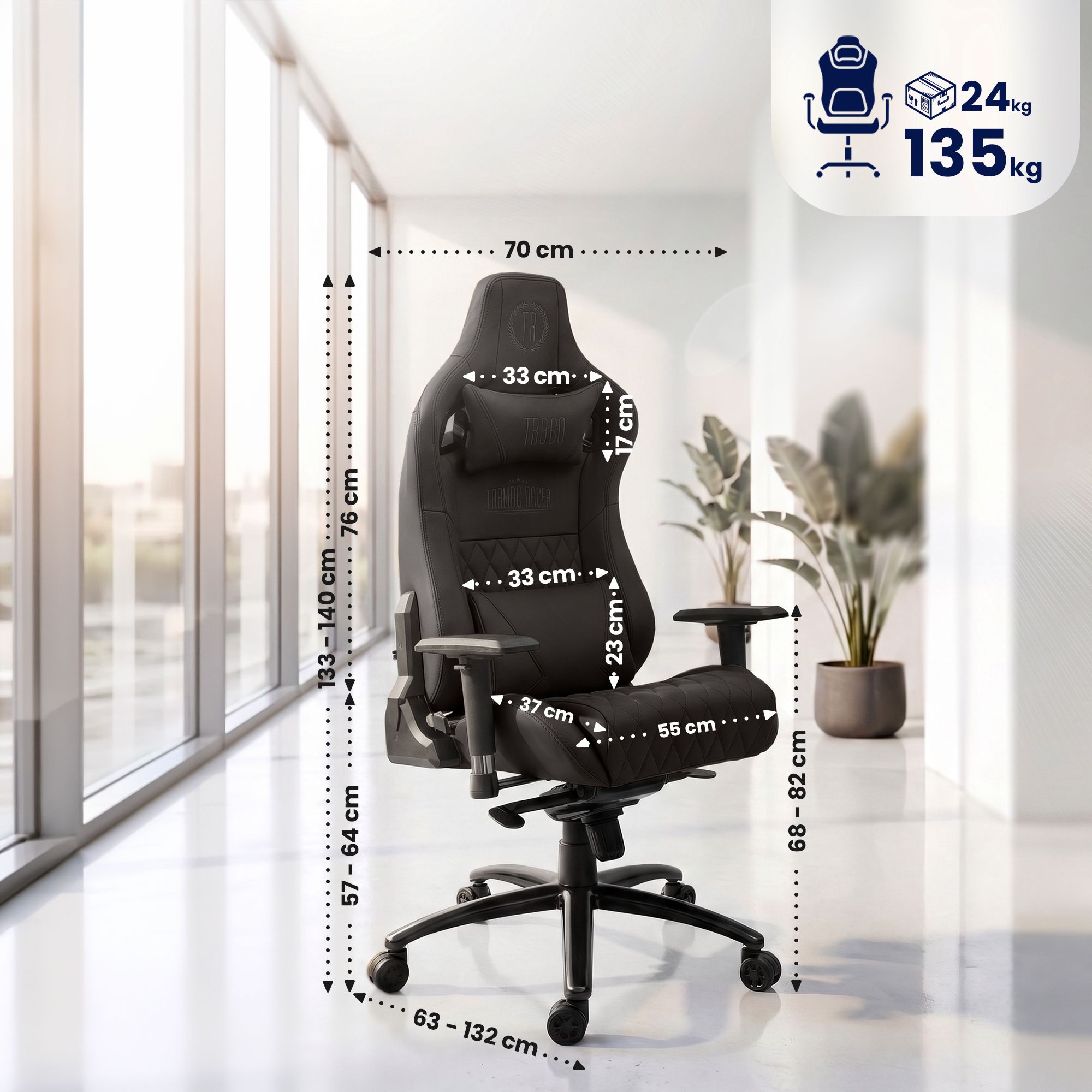 Fauteuil de bureau Keren revêtement en cuir véritable