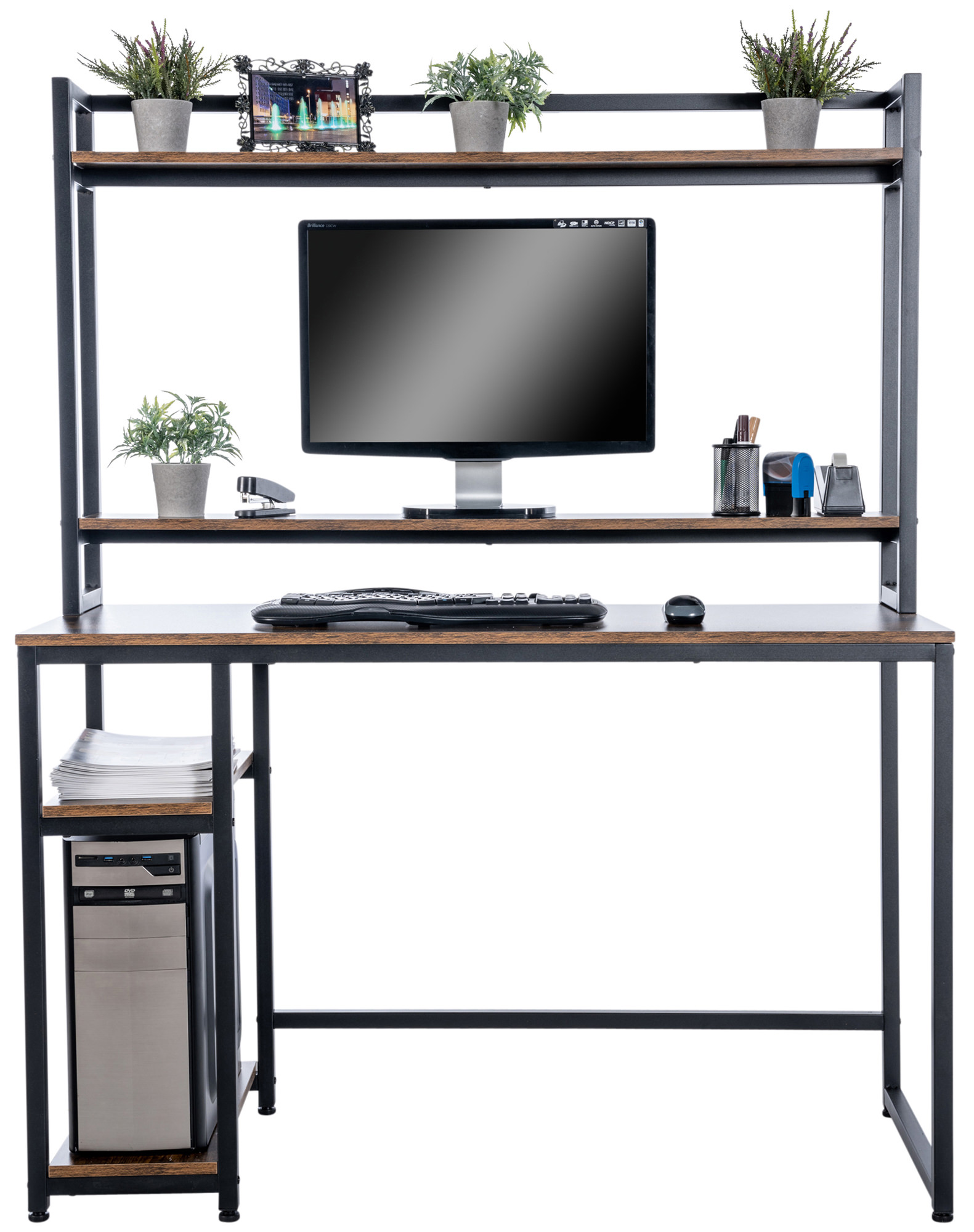 Bureau Billings avec Plateaux en Bois Cadre en Tubes d'acier et rangement