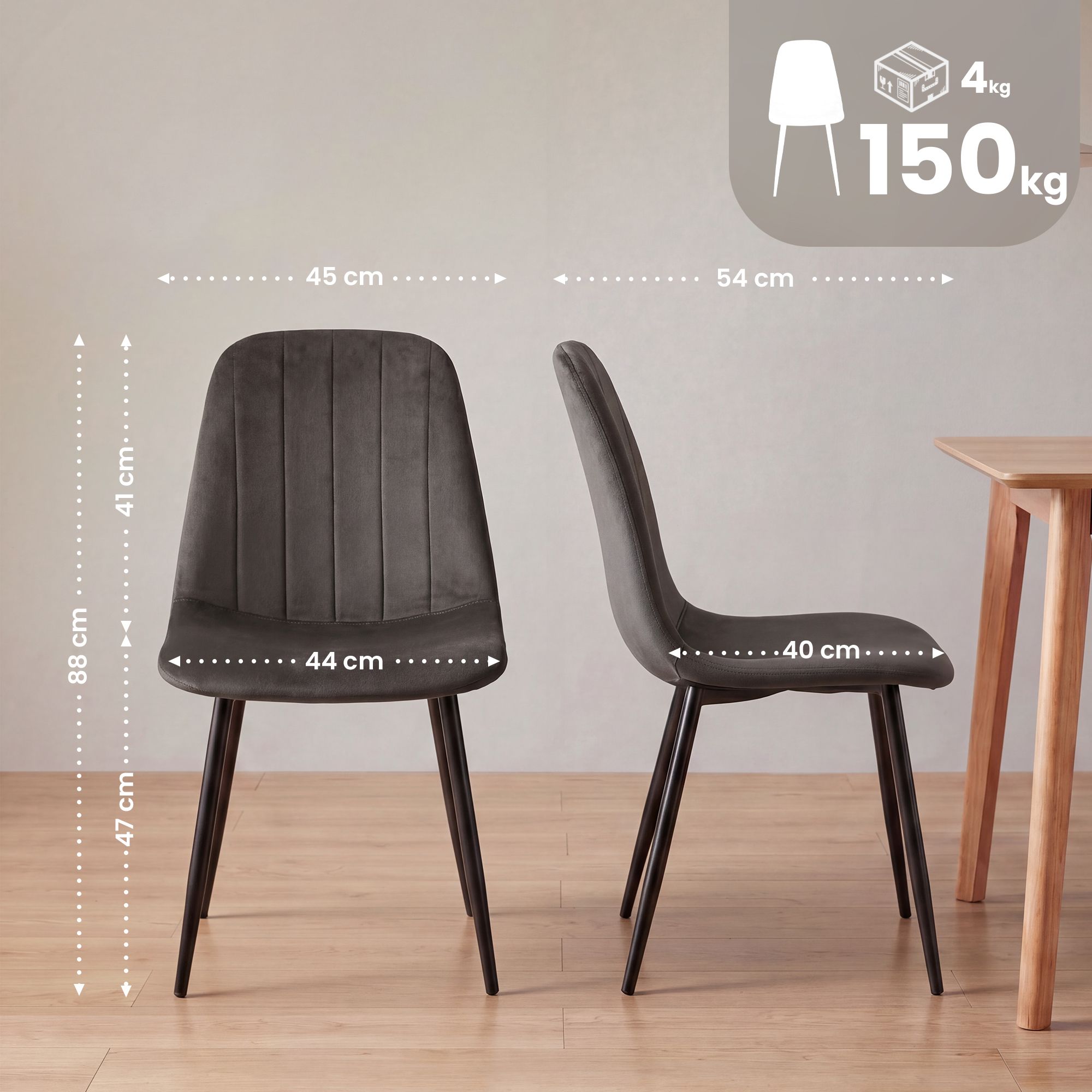 Lot de 4 chaises de salle a manger Baxter en velours