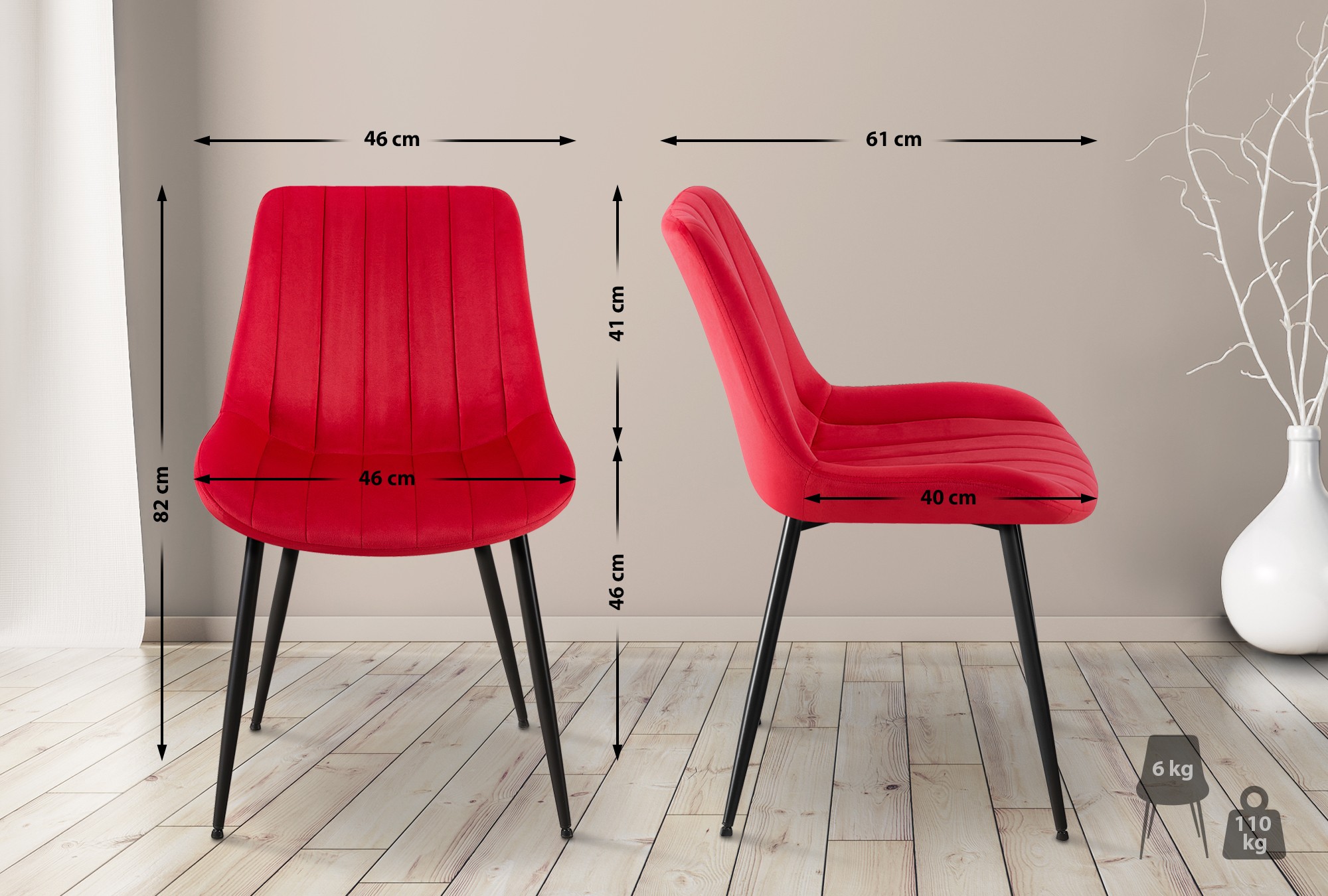 Chaise de salle à manger Rahden en Velours avec Piètement en métal noir