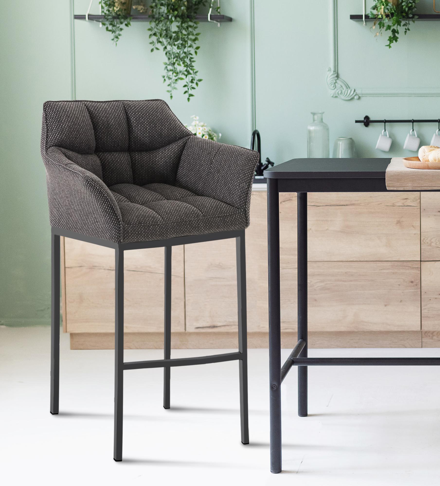 Tabouret de bar Damaso en tissu avec cadre à quatre pieds