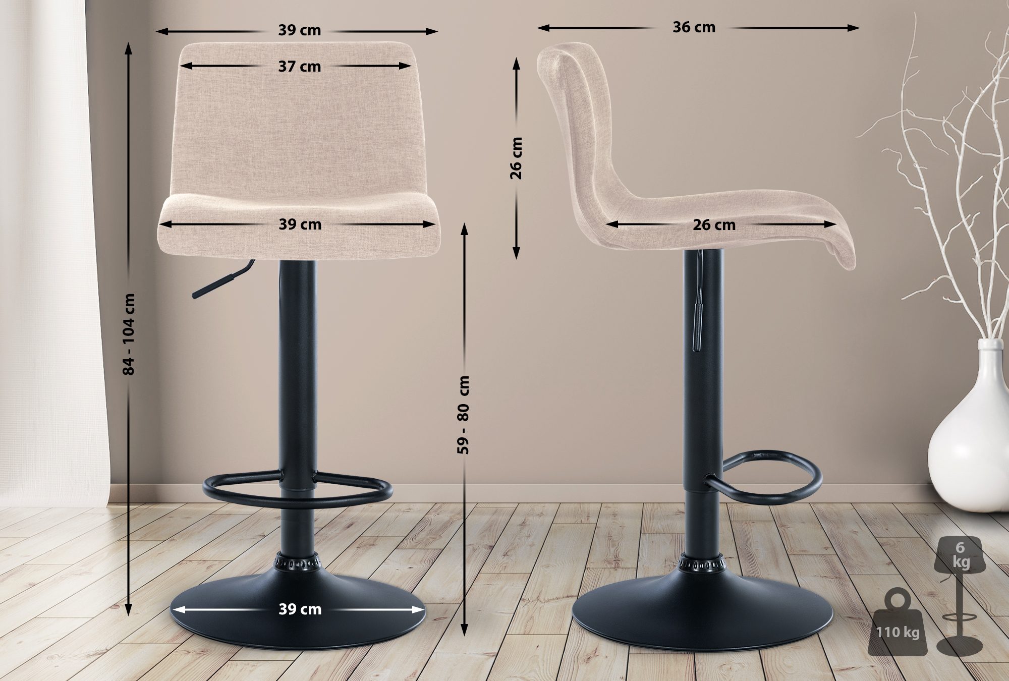 Lot de 2 tabourets de bar Branford