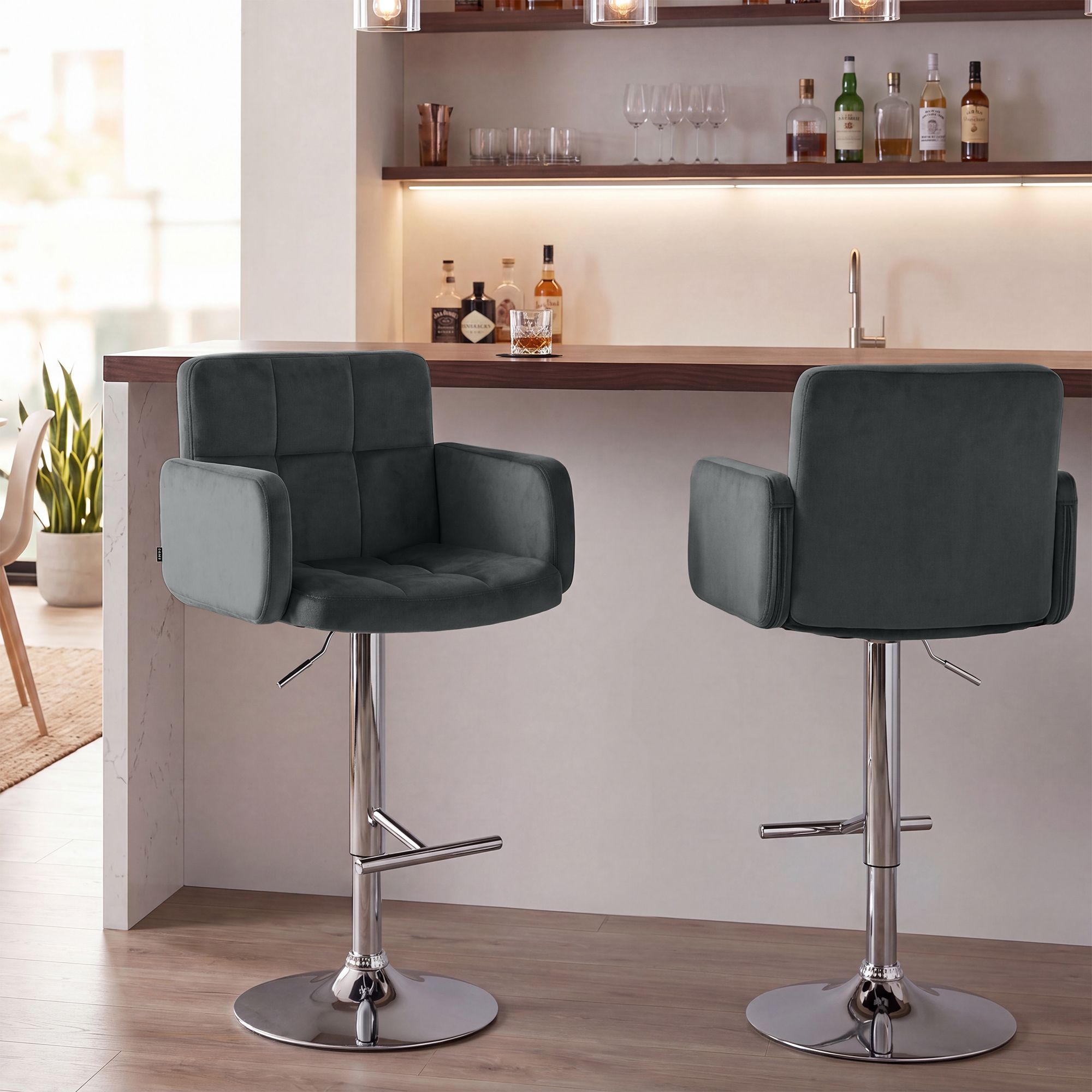 Lot de 2 tabourets de bar Los Angeles velours