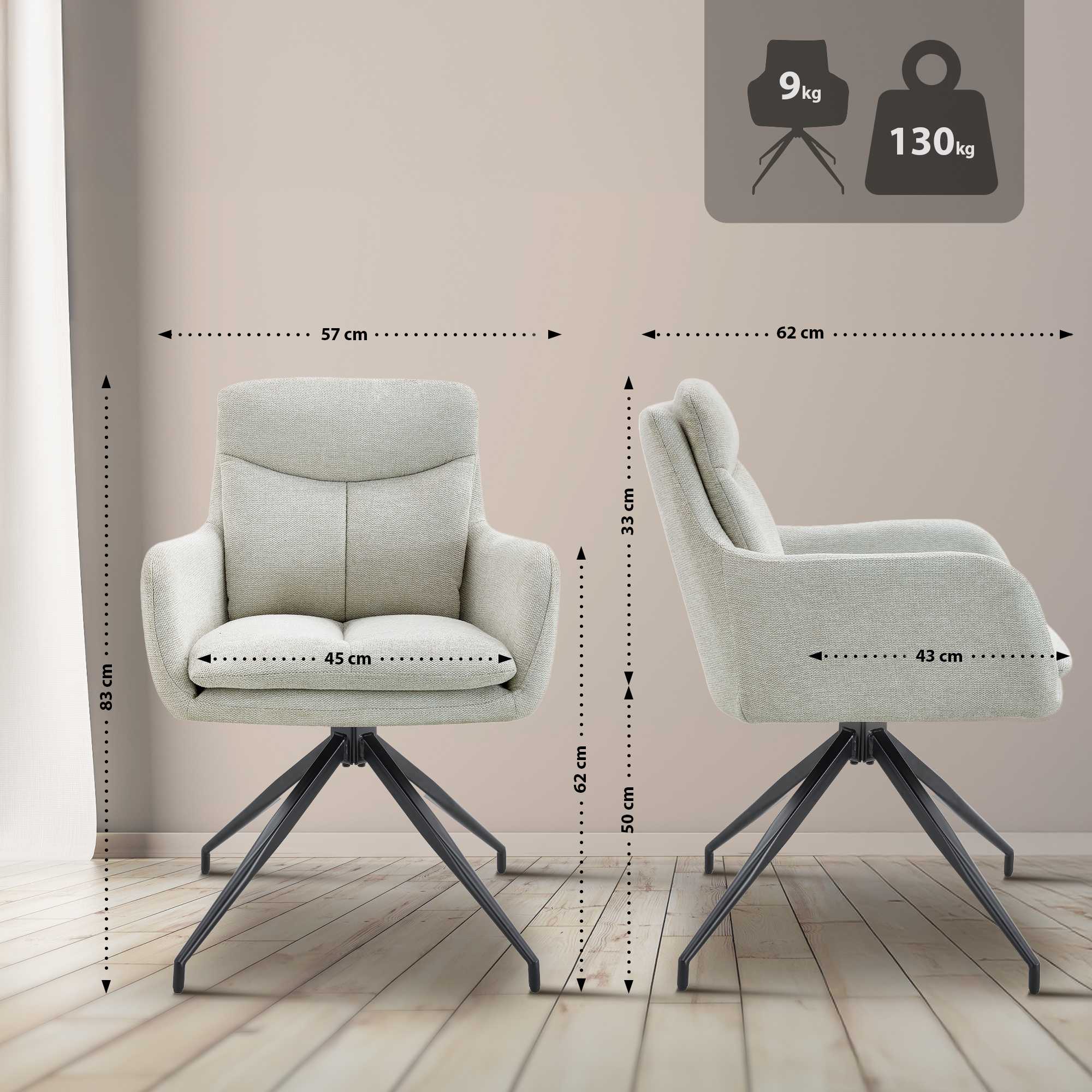 Lot de 2 chaises de salle à manger Somers tissu