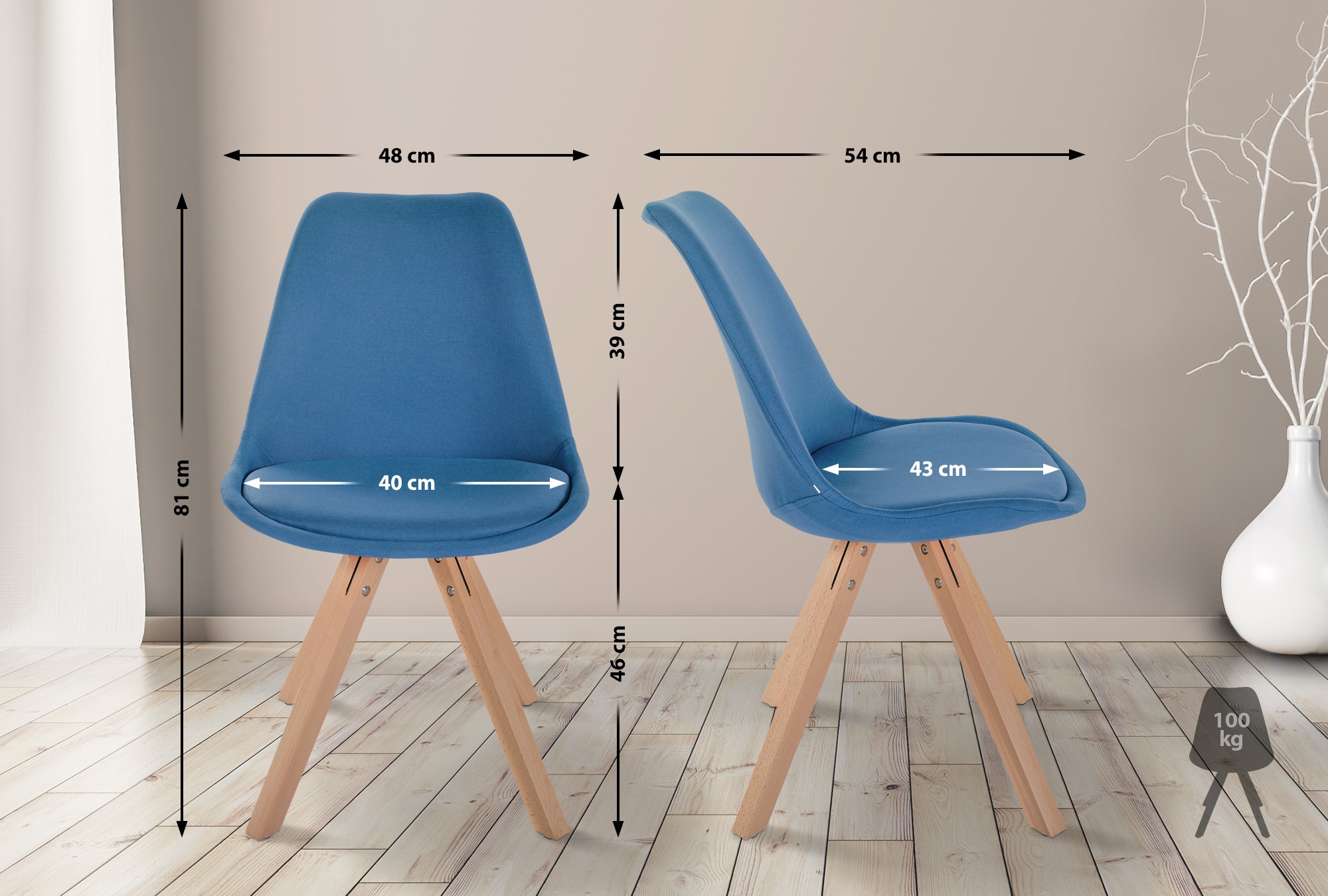 Chaise de salle à manger Sofia en Tissu avec Pieds en bois