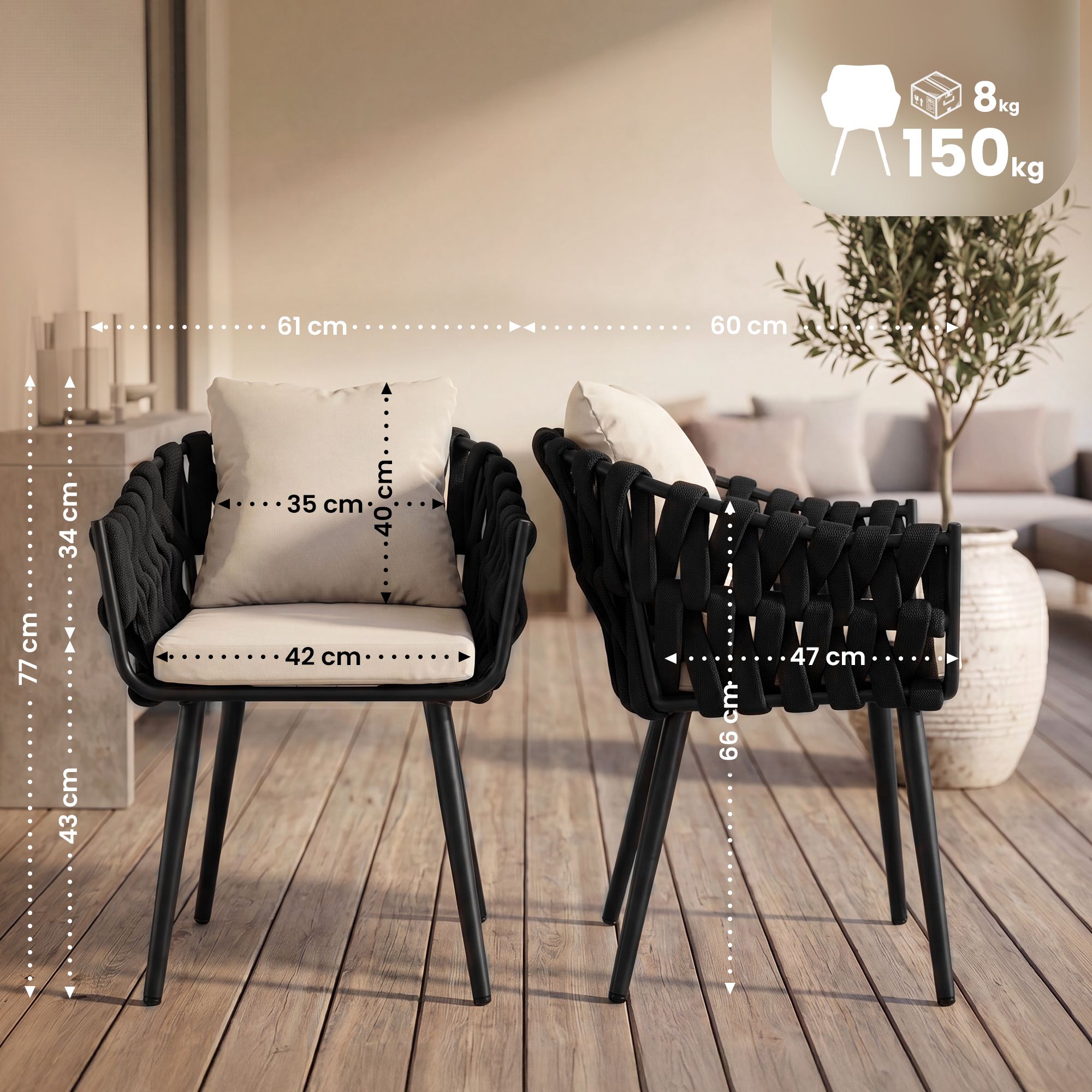 Fauteuil de jardin Naxos anthracite avec coussin d assise