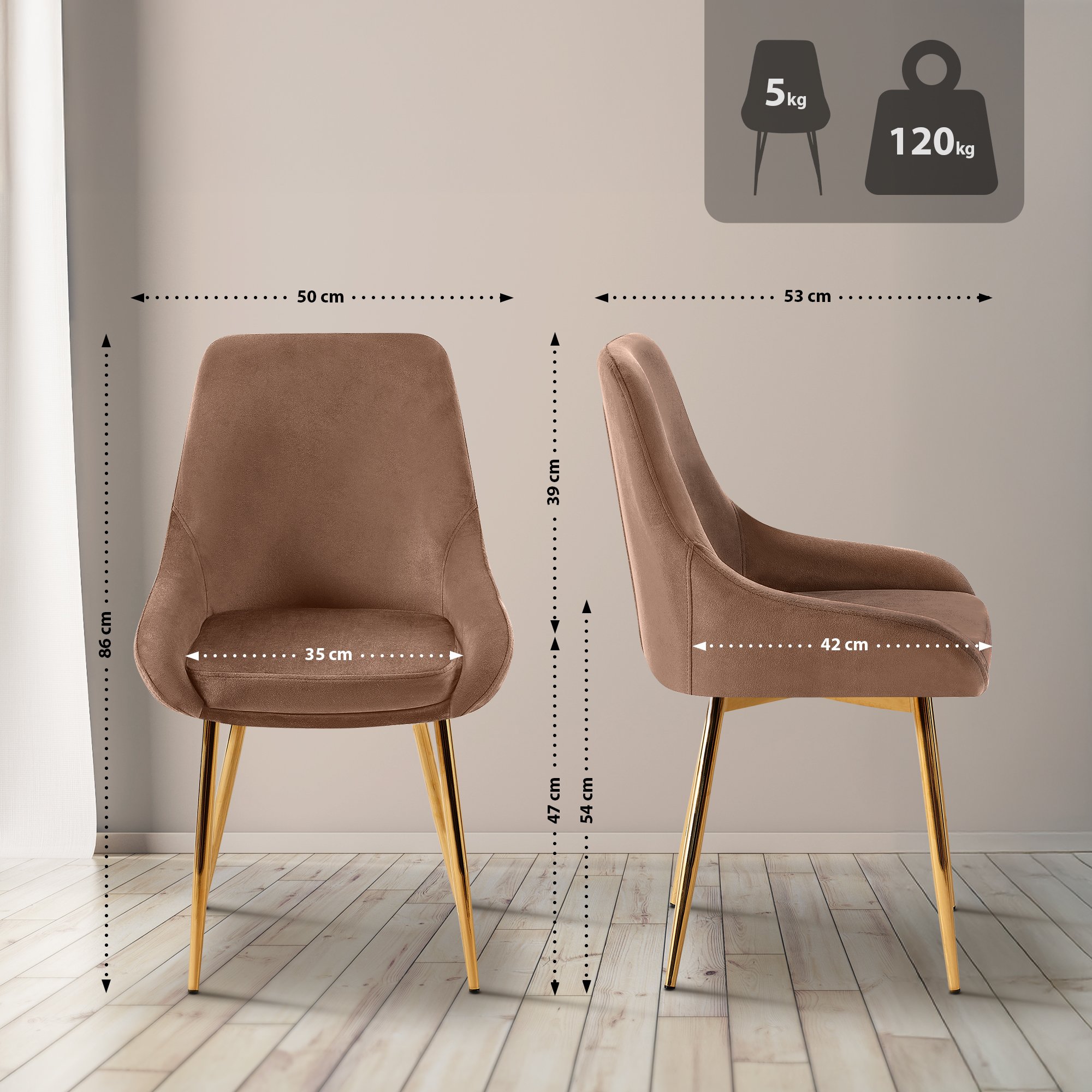 Chaise de salle à manger Elmira velours