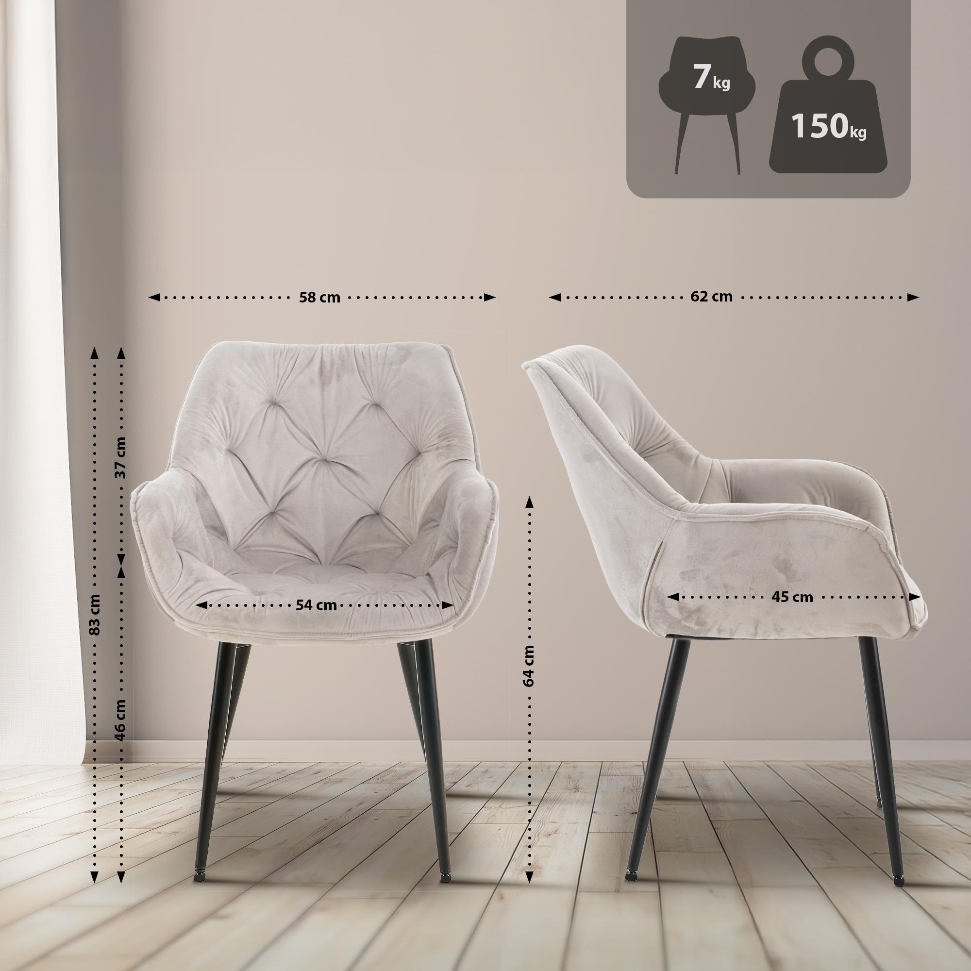 Lot de 4 Chaises de salle à manger Tanna en Velours Piètement en Métal noir