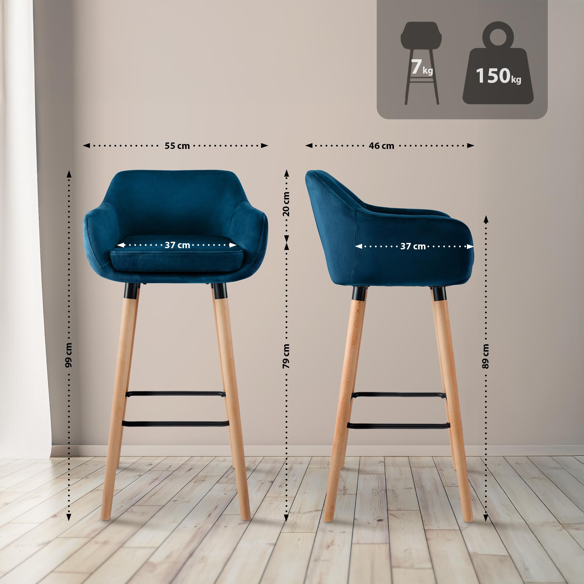 Lot de 2 tabourets de bar Grant en velours