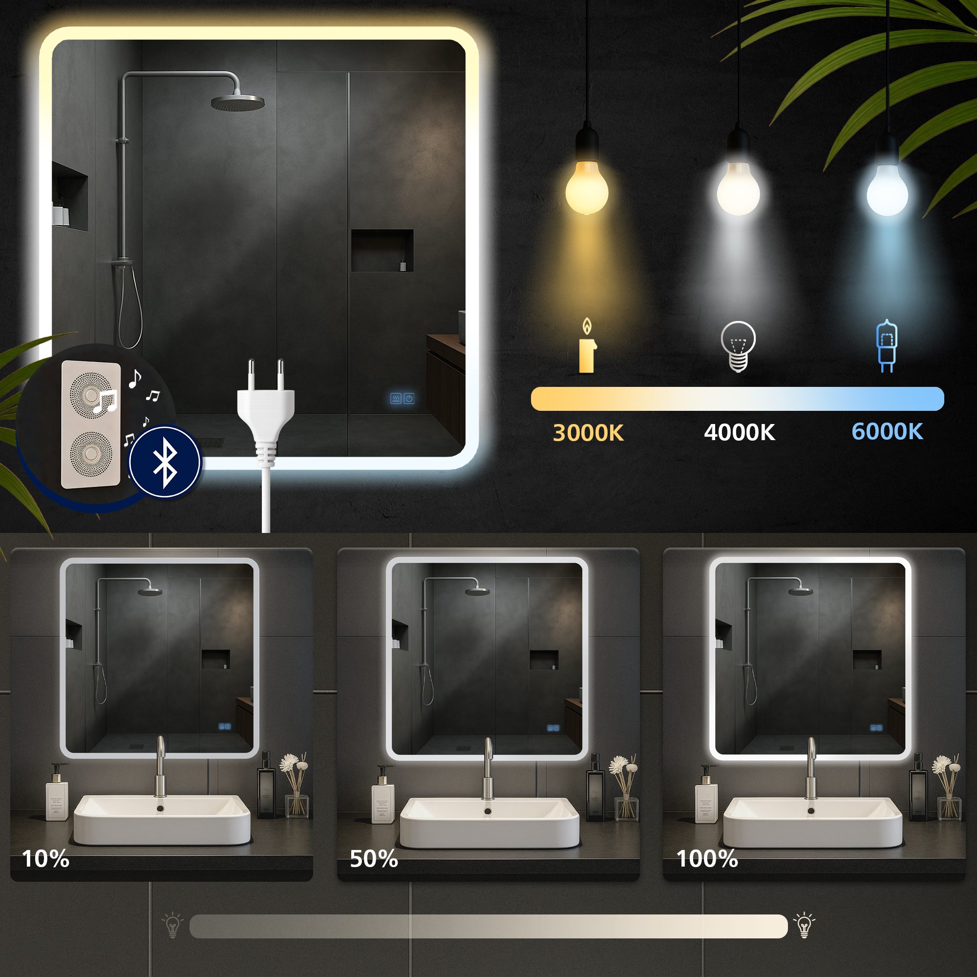 Miroir de salle de bain Jericho avec Bluetooth