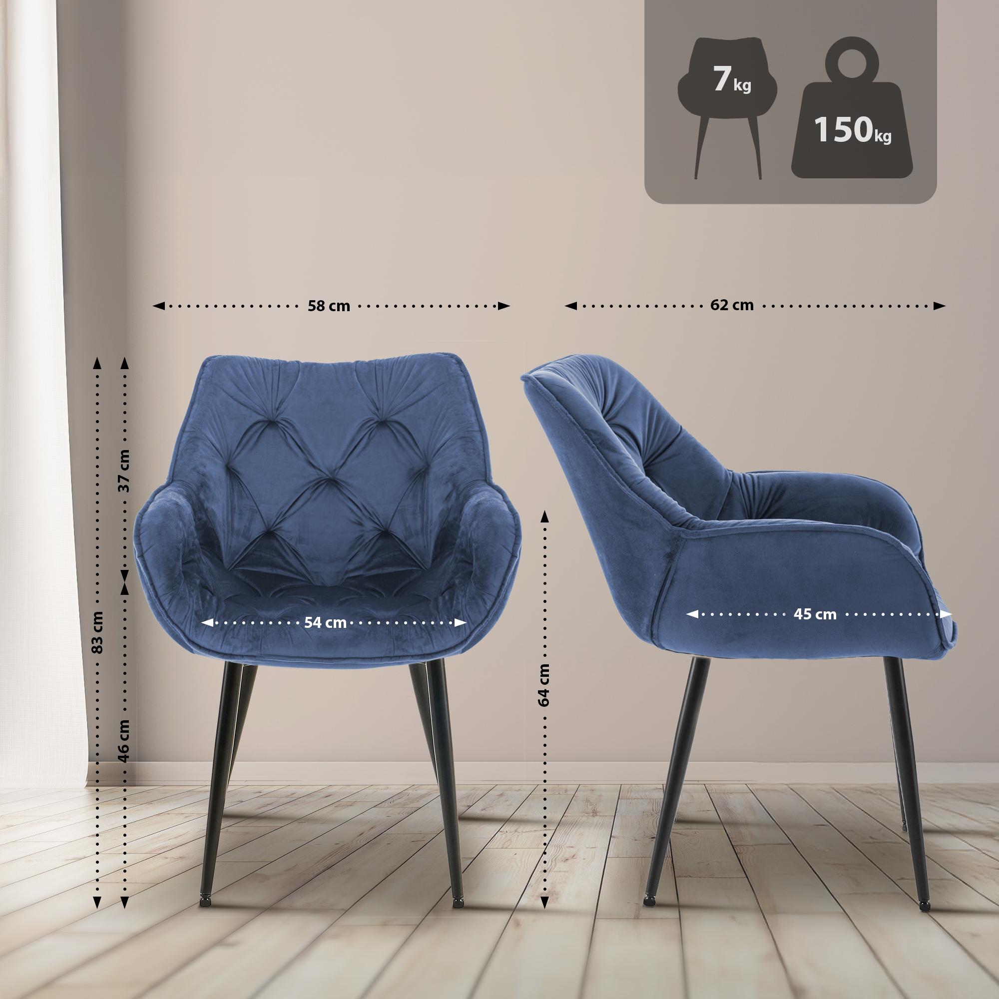 Lot de 4 Chaises de salle à manger Tanna en Velours Piètement en Métal noir