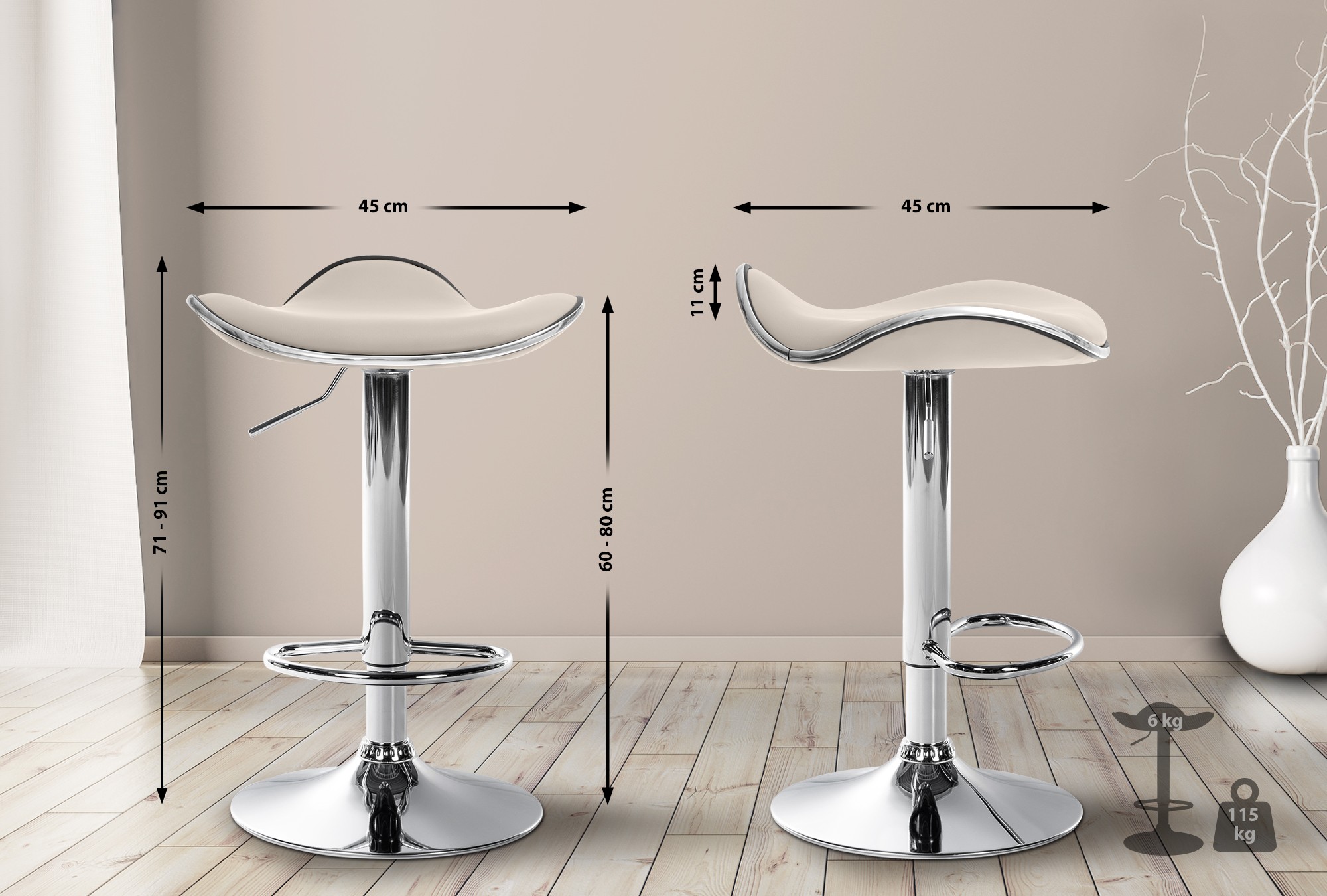 Tabouret de bar Shanghai similicuir avec pied en métal