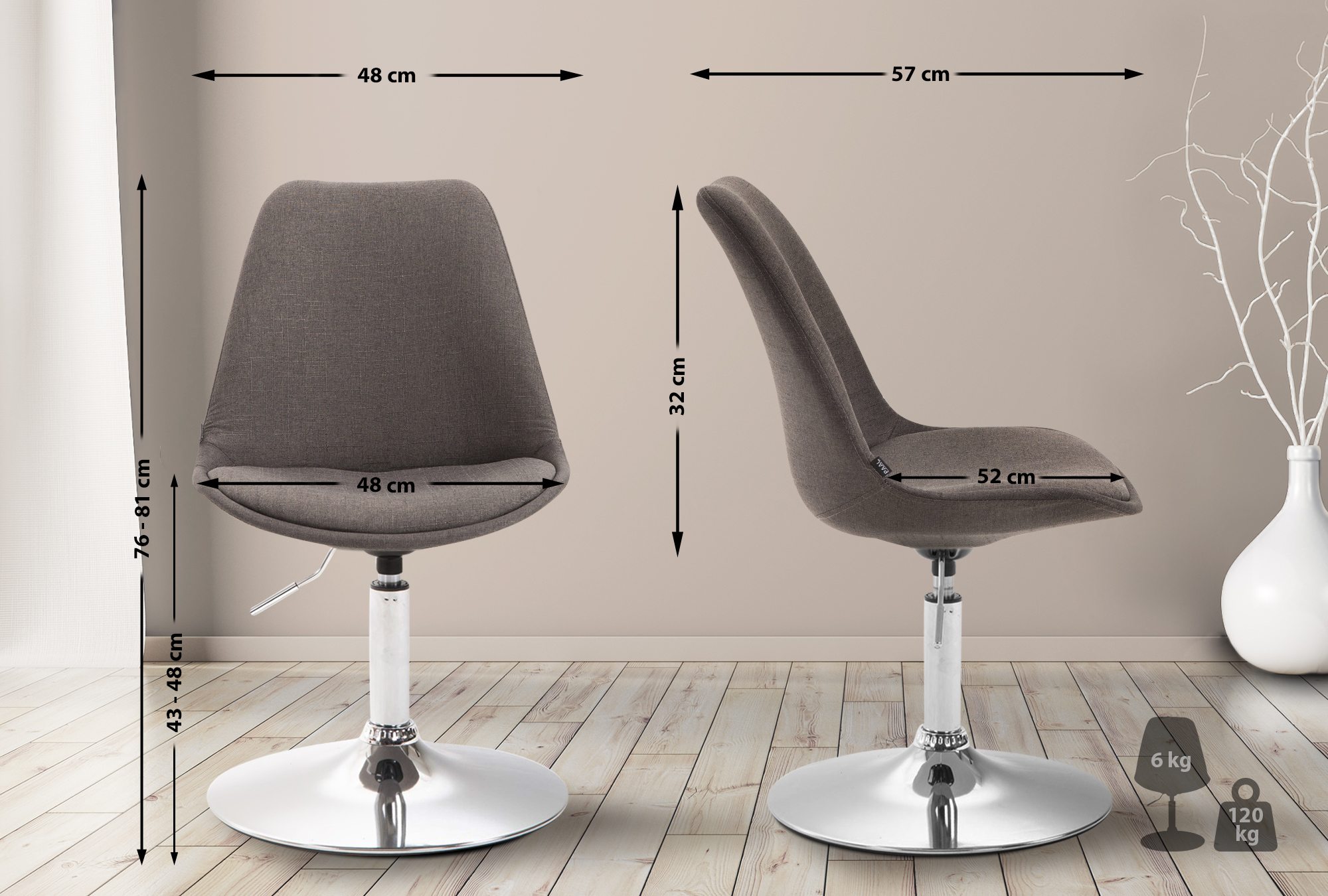 Chaise de salle à manger Maverick tissu avec pied trompette