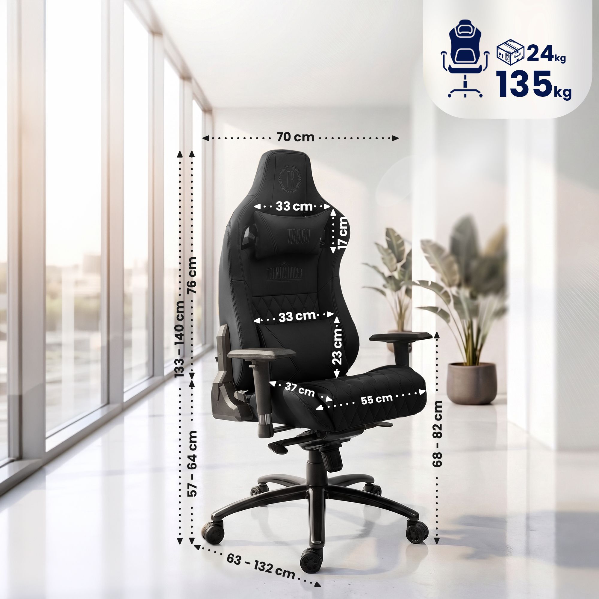 Fauteuil de bureau Keren revêtement en cuir véritable