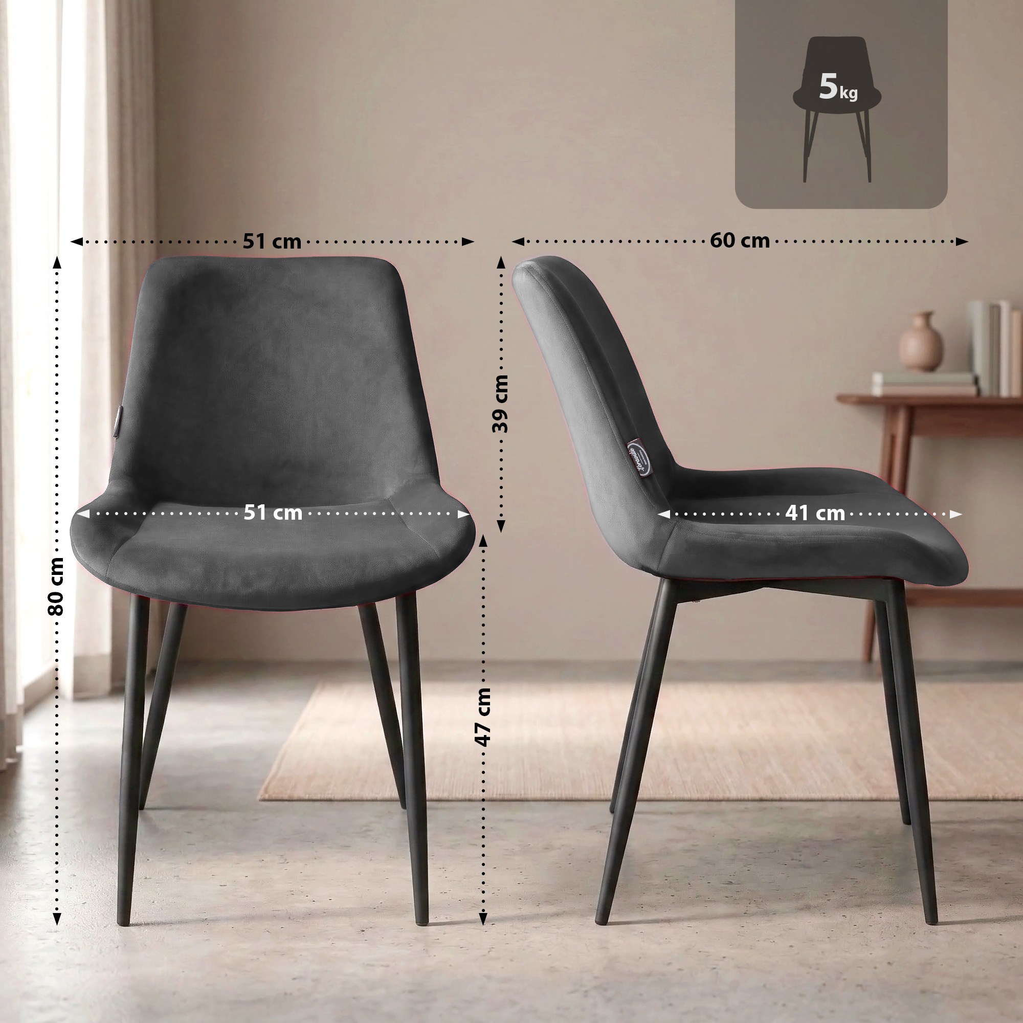 Lot de 2 Chaises de salle a manger Victoria en velours