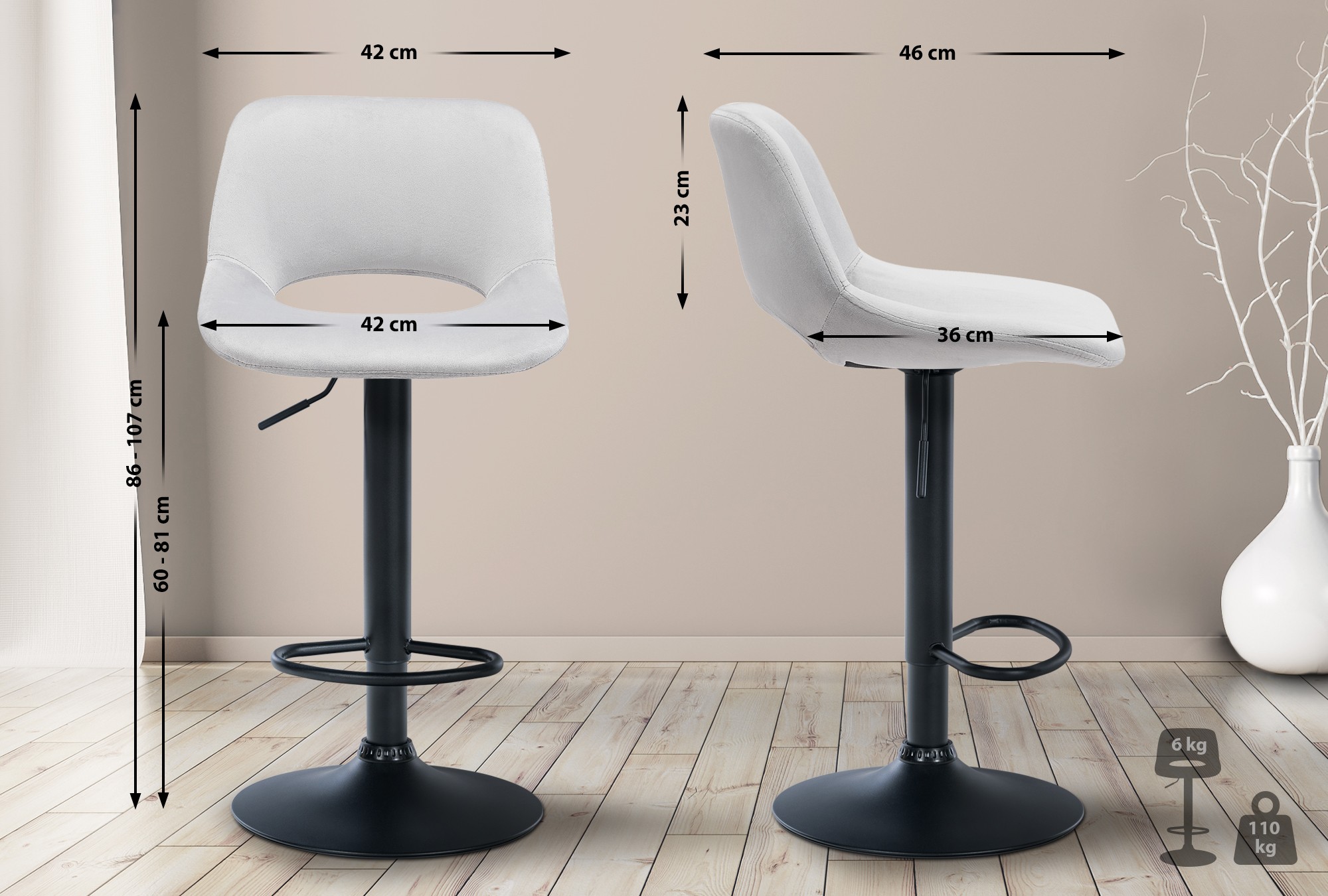 Lot de 2 tabourets de bar Camden velours