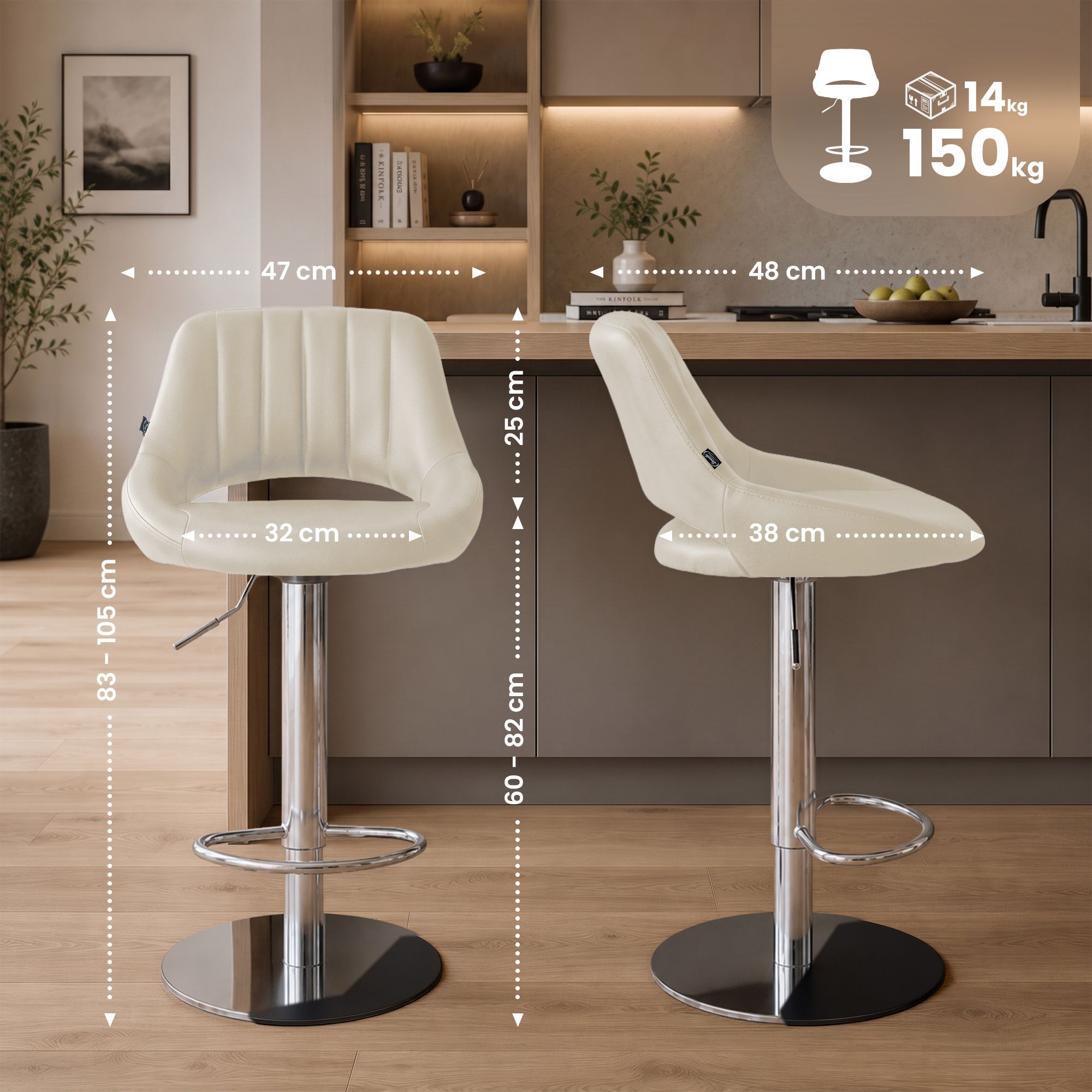 Lot de 2 tabourets de bar Milet chromés avec socles extra lourds