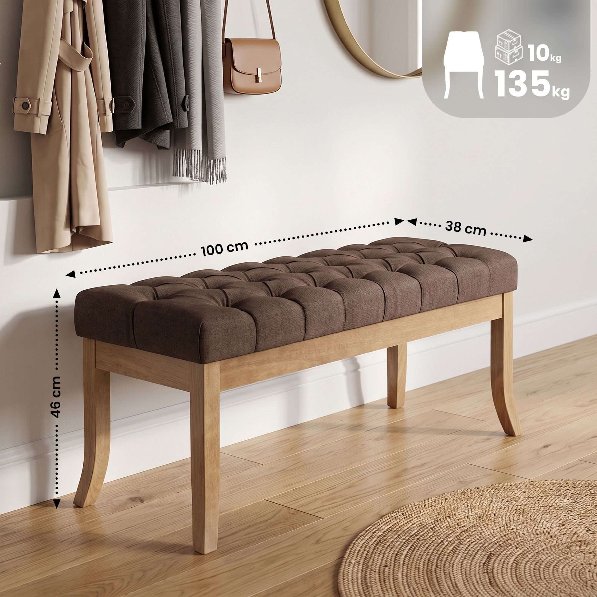 Banquette Ramses en tissu avec piètement en bois clair