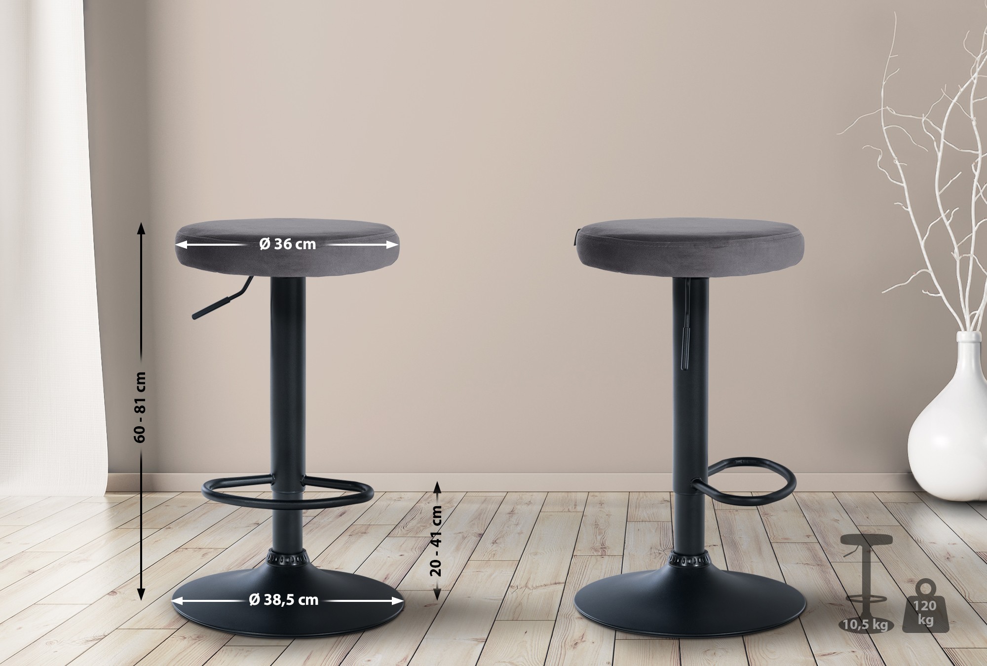 Tabouret de bar Ponte revêtement velours