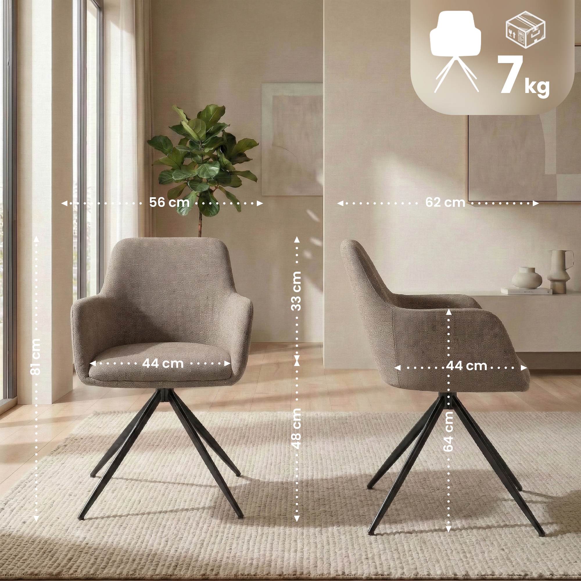 Lot de 2 chaises de salle a manger Olema en tissu