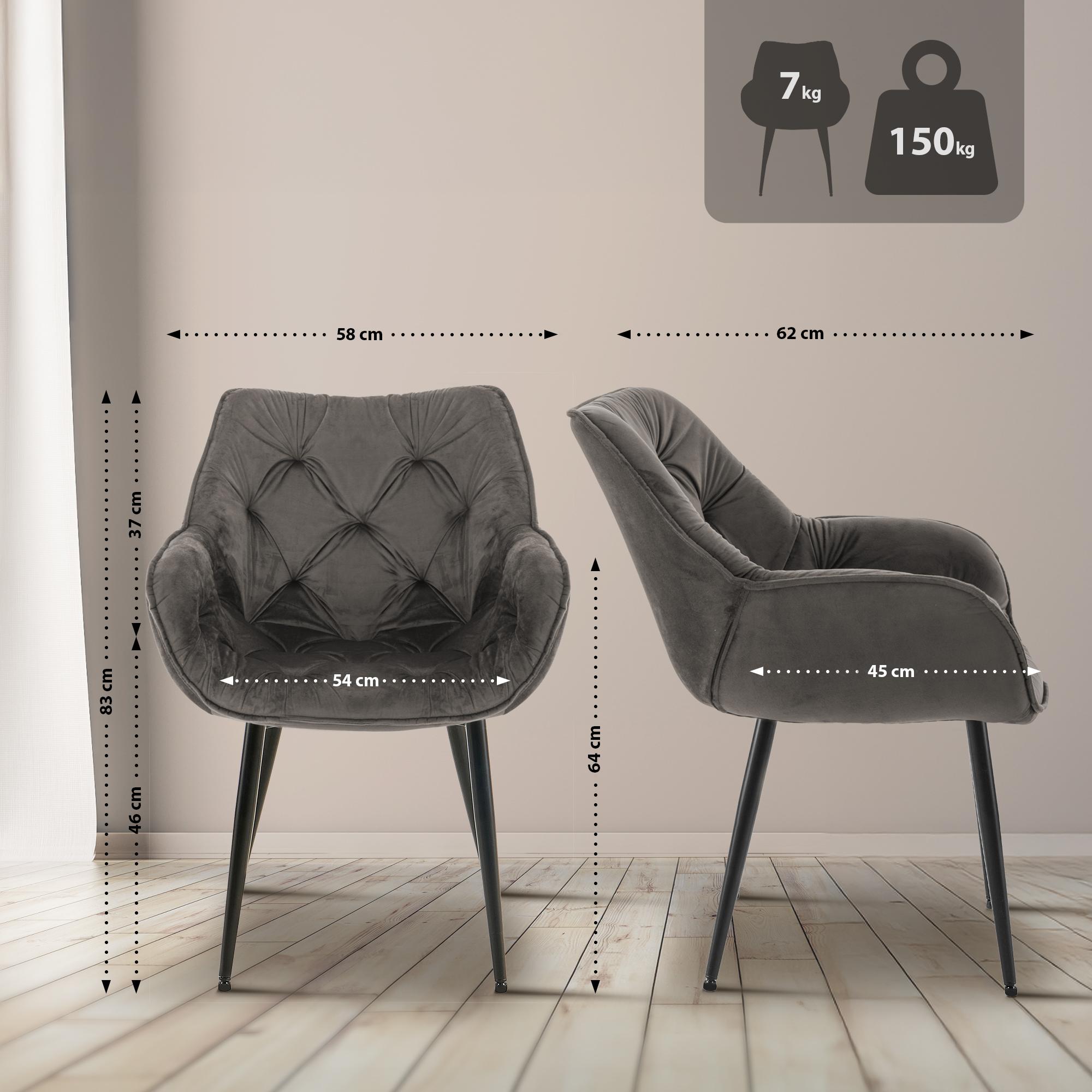 Lot de 4 Chaises de salle à manger Tanna en Velours Piètement en Métal noir