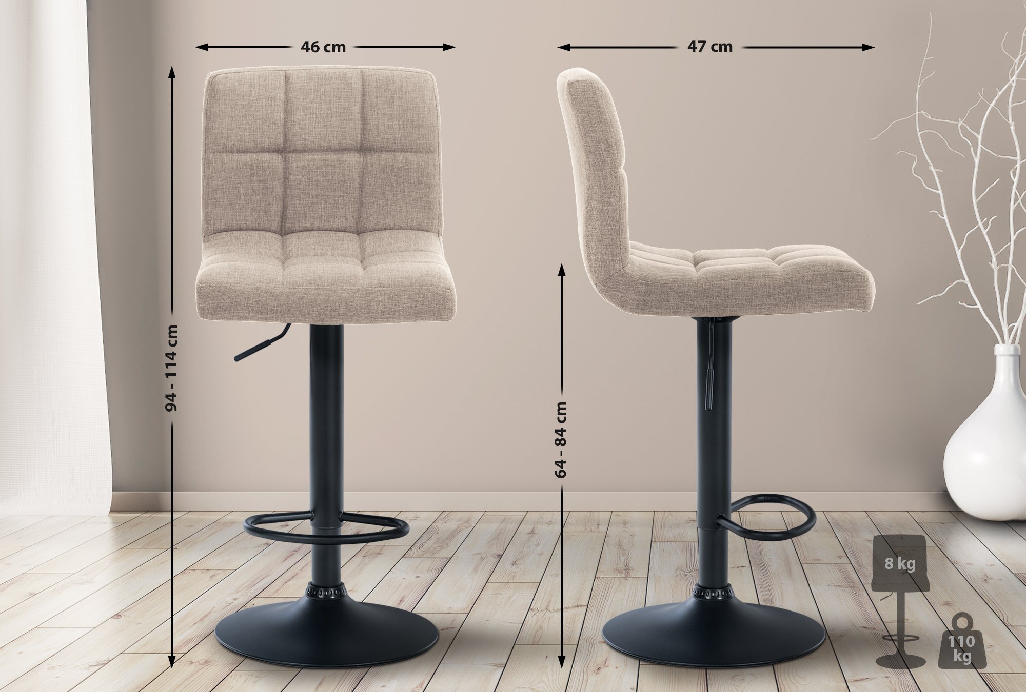 Lot de 2 tabourets de bar Calma tissu