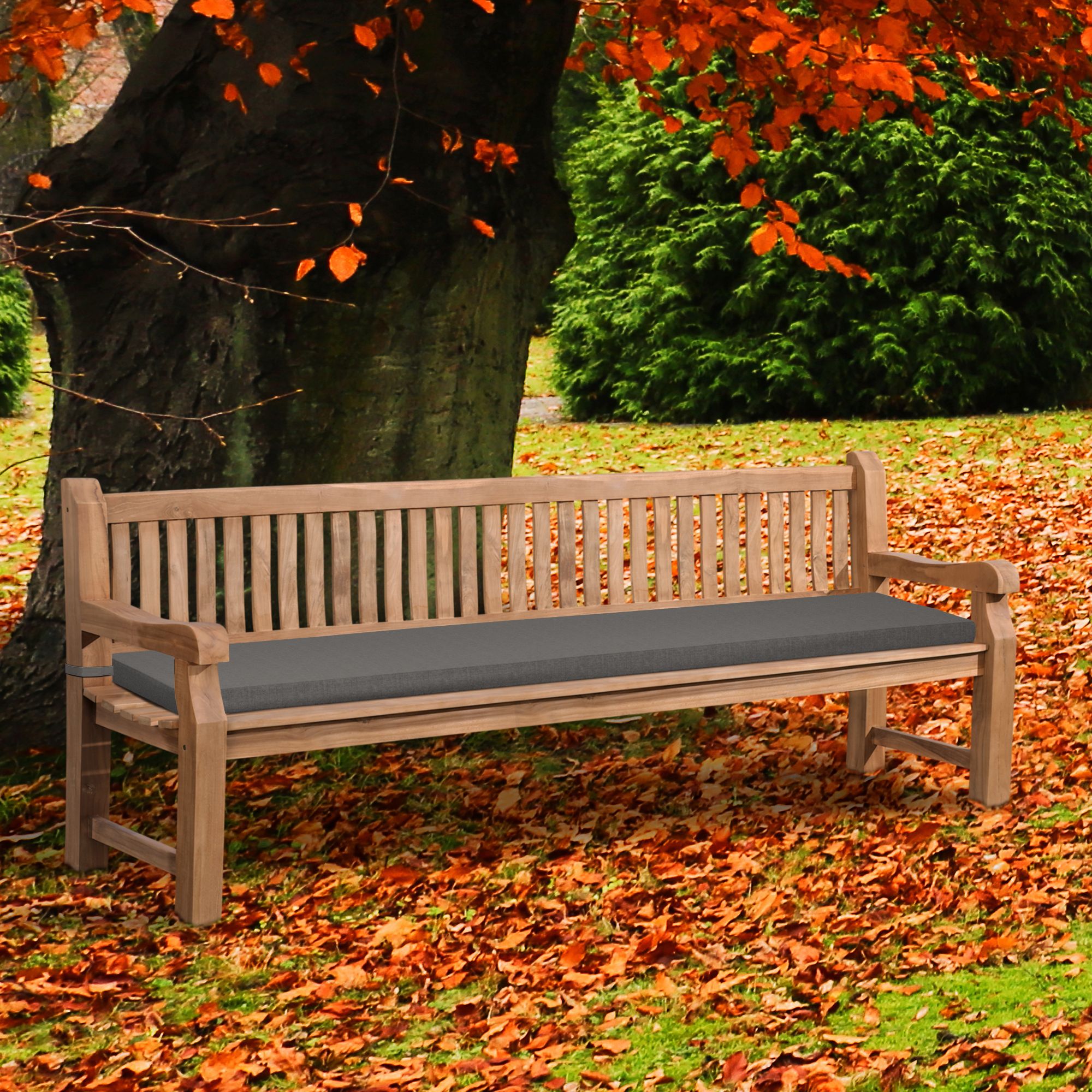 Banc de jardin en teck Daxon avec coussin d'assise