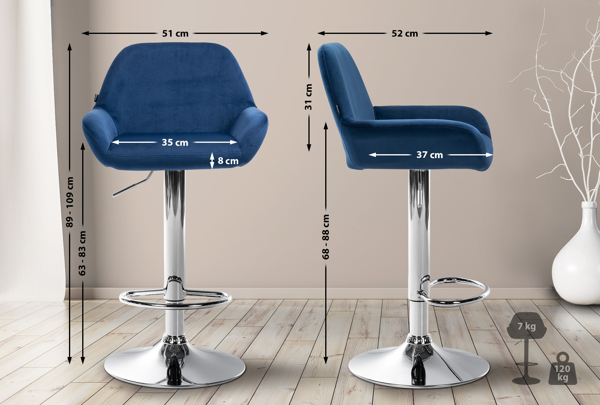 Ensemble de 2 tabourets de bar Braga en velours