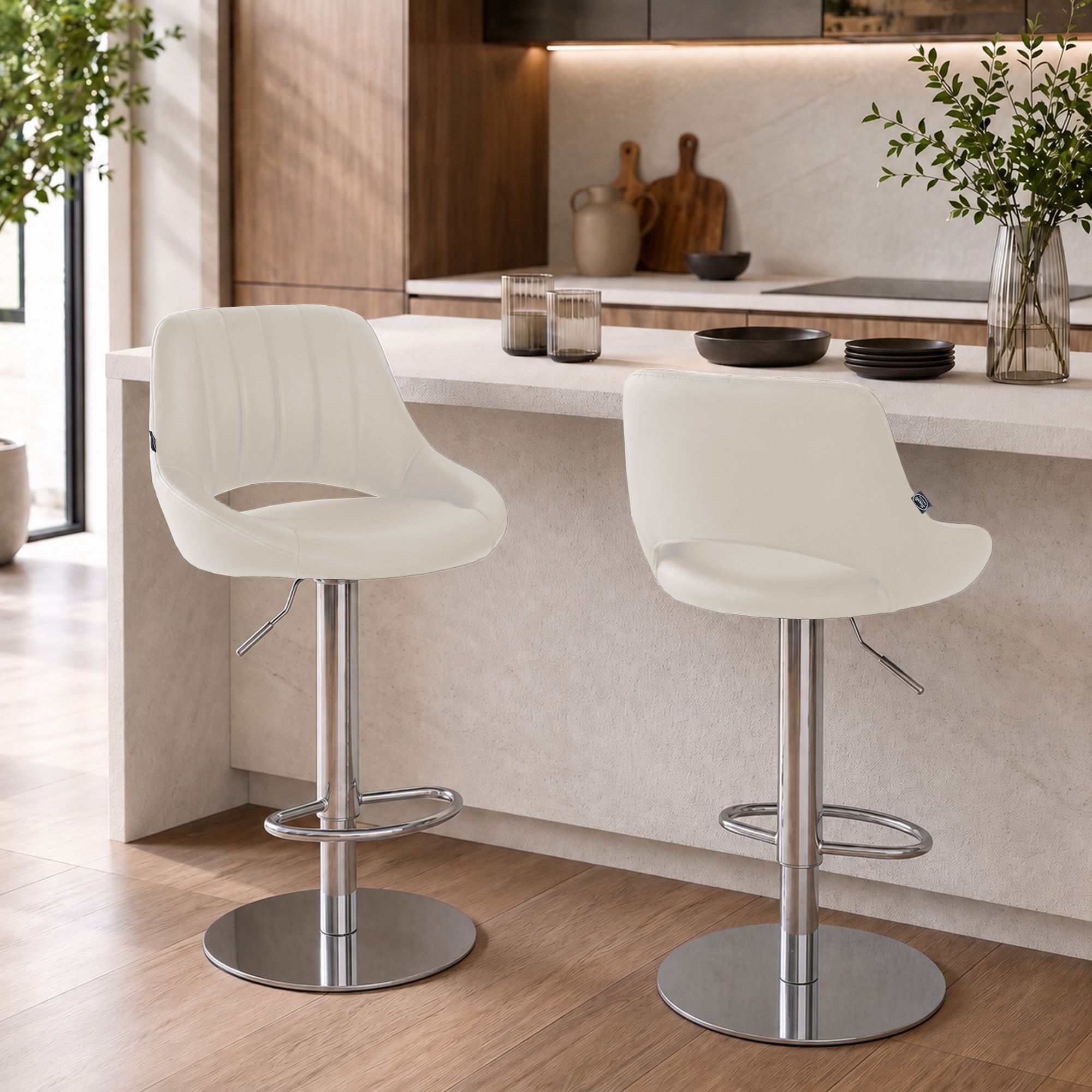 Lot de 2 tabourets de bar Milet chromés avec socles extra lourds