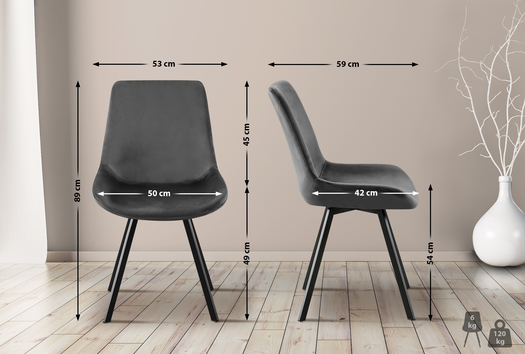 Lot de 2 chaises de salle à manger Lewes velours
