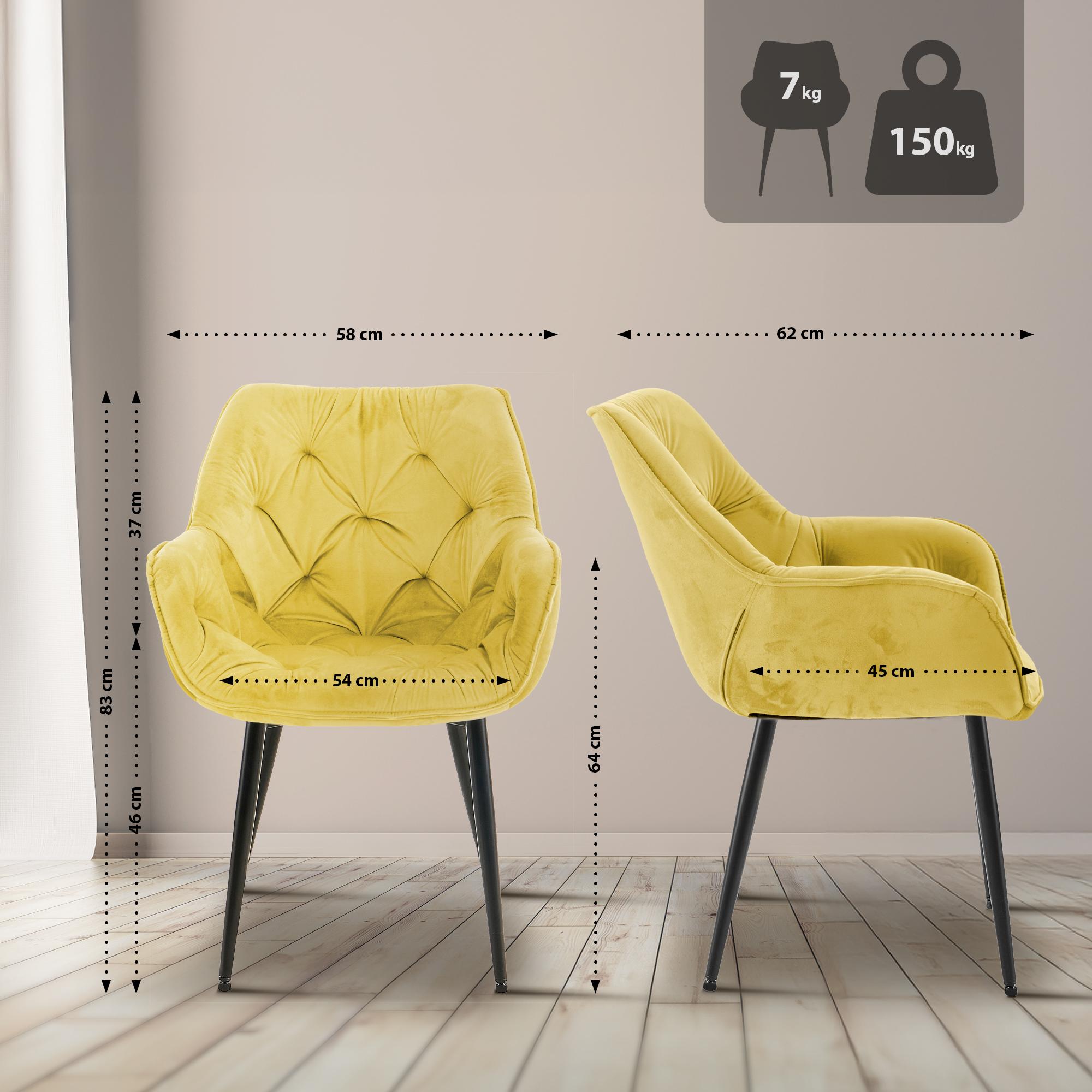 Lot de 4 Chaises de salle à manger Tanna en Velours Piètement en Métal noir