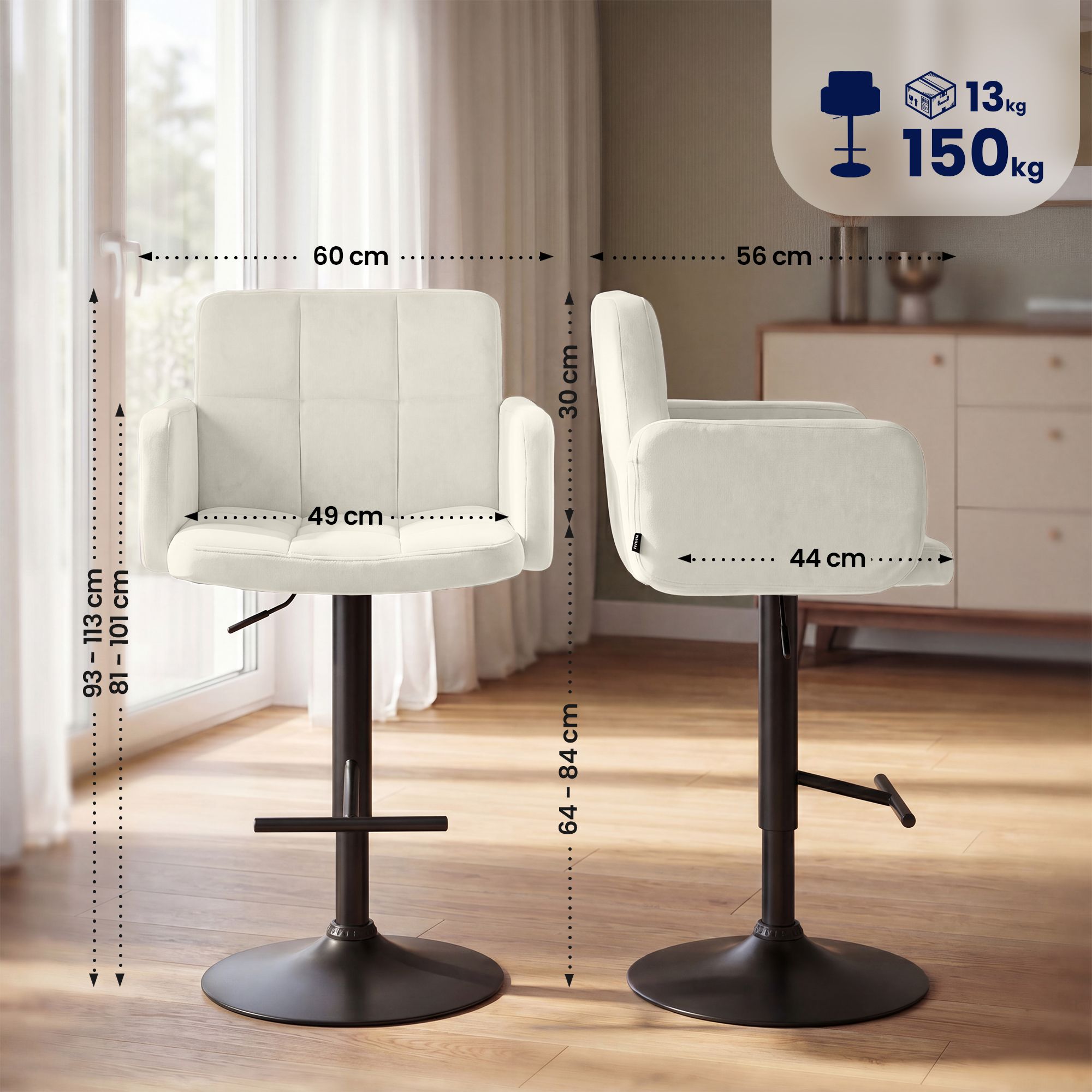 Lot de 2 tabourets de bar Los Angeles velours