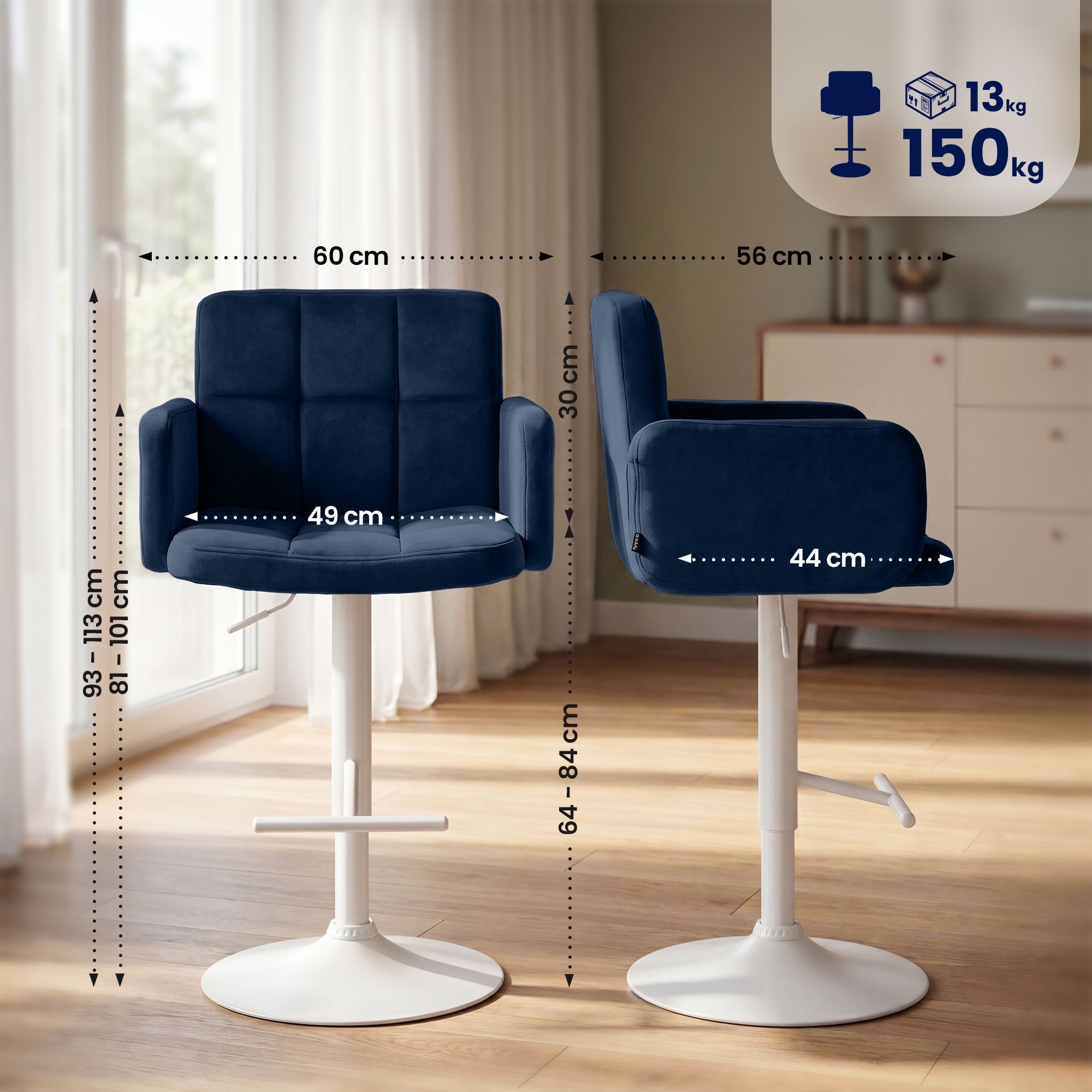 Lot de 2 tabourets de bar Los Angeles velours