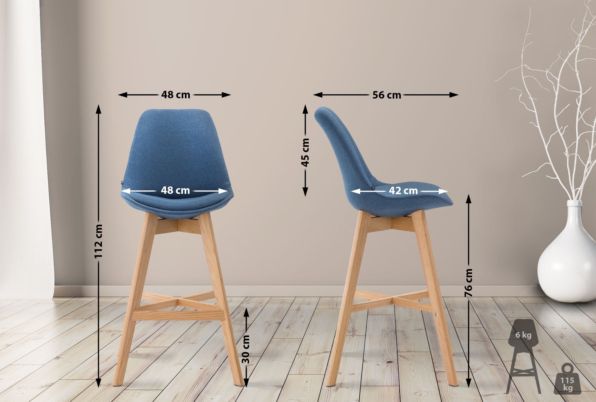 Lot de 2 tabourets de bar Cannes Tissu