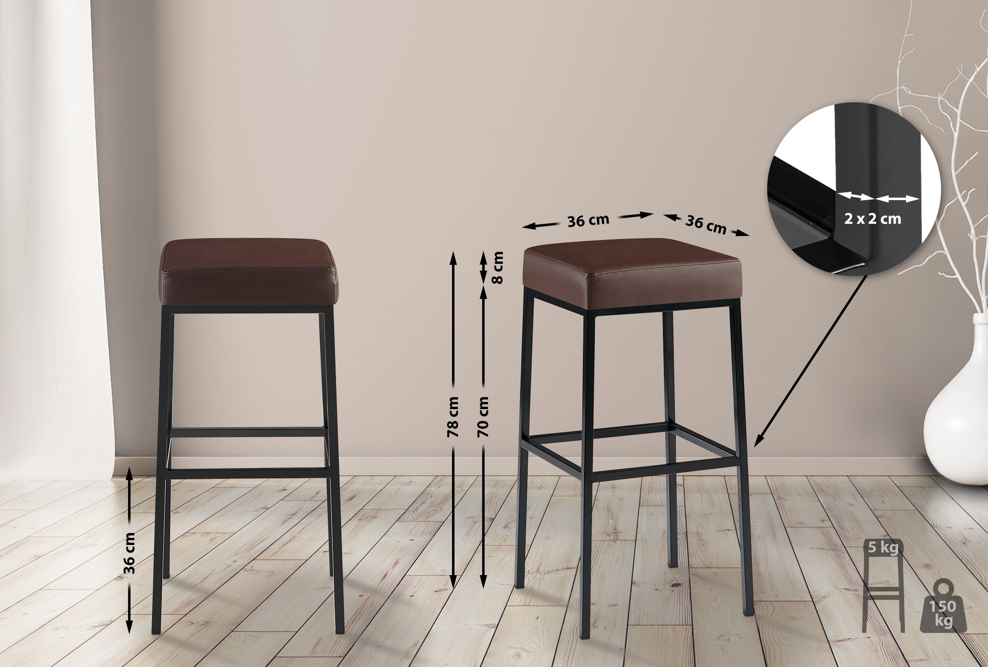 Set de 2 tabourets de bar Montreal revêtement en simili cuir