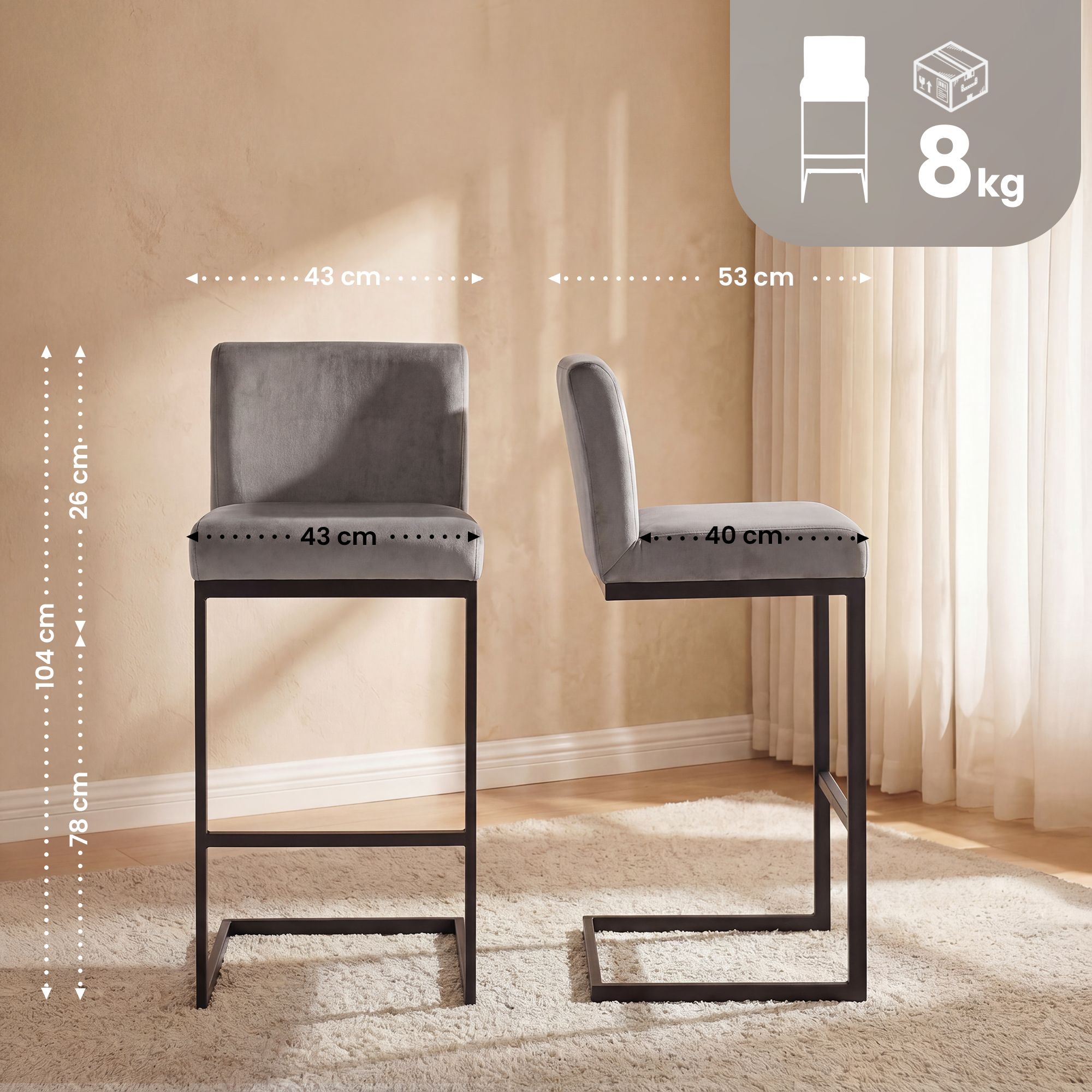 Lot de 2 tabourets de bar Hopewell en velours